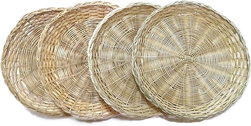 BB HOME, ZHONGER BHO - Soporte para platos de papel de bambú tejido a mano, 10 pulgadas, juego de 4 para picnic, fiesta en casa y comedor diario