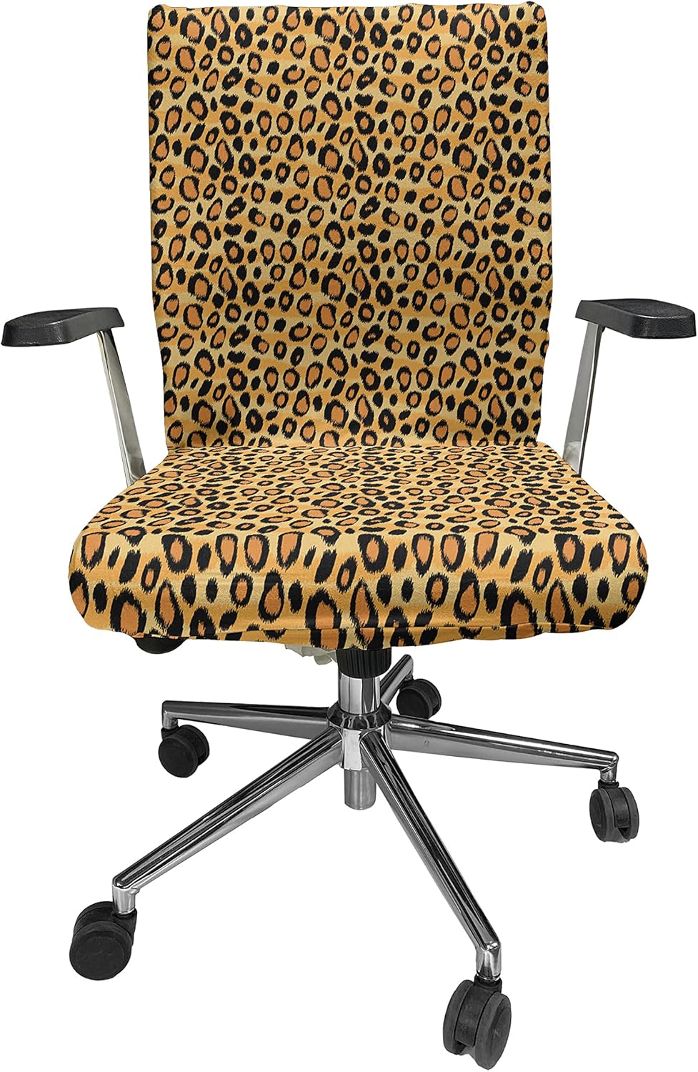 Ambesonne Leopard Print Office Chair Cover, Spotty Jungle Savannah Feline Print Wild Africa Inspiration Tile Pattern, Stretchable Decorative Universal Size High Back Printed Slipcover, Orange Black