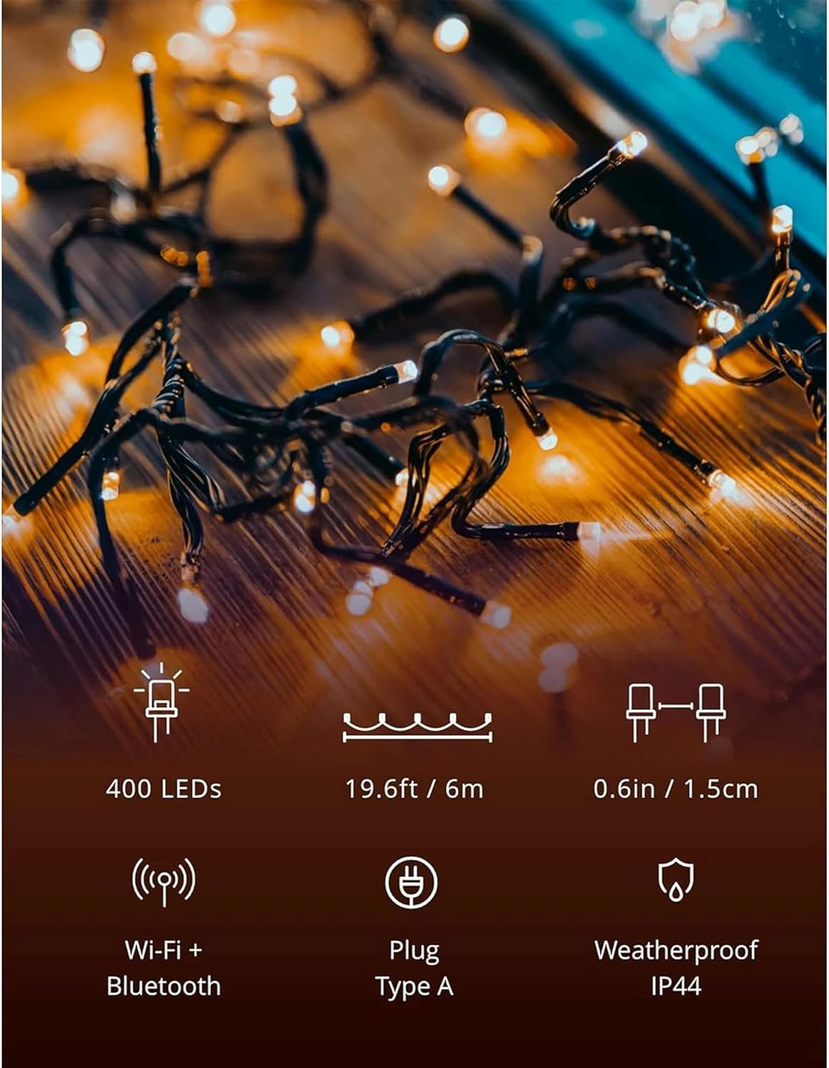 Twinkly Cluster – App-Controlled LED Christmas Lights with 400 AWW (Amber, Warm White, Cool White) LEDs. 19.7 feet. Green Wire. Indoor and Outdoor Smart Lighting Decoration