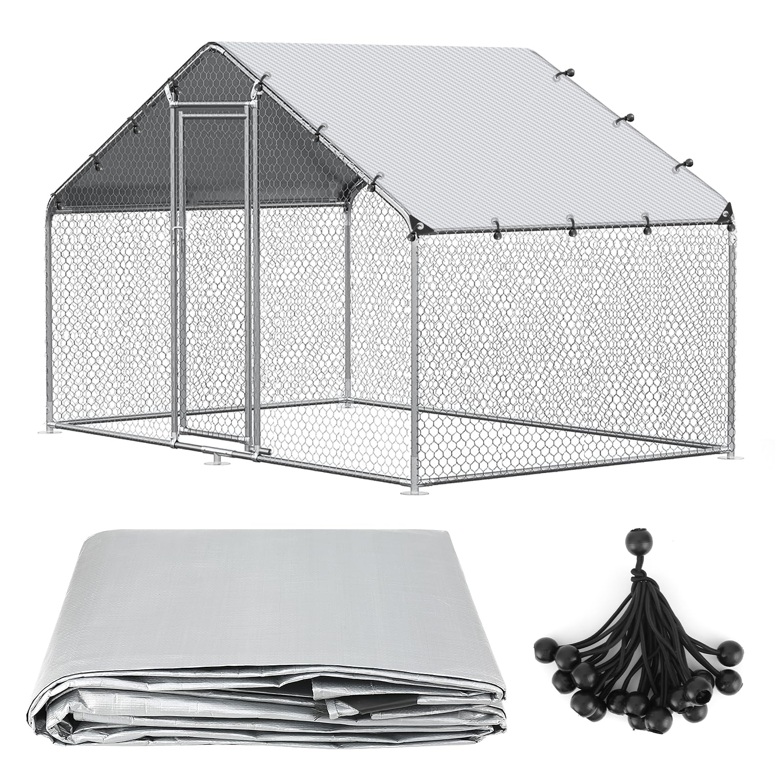 3,5×2 m Chicken Coop Cover, Allwetter-PE-Sonnenschutz, wasserdicht & UV-beständig, Winterdeckel für Hühnerläufe mit 20 Kugelgummischnüren, geeignet für große begehbare Hühnergehege