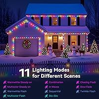Vista 4 de Luces de Navidad para exteriores, 400 luces LED de 131 pies, IP67 impermeable, 11 modos, luces navideñas cálidas y multicolor con control remoto