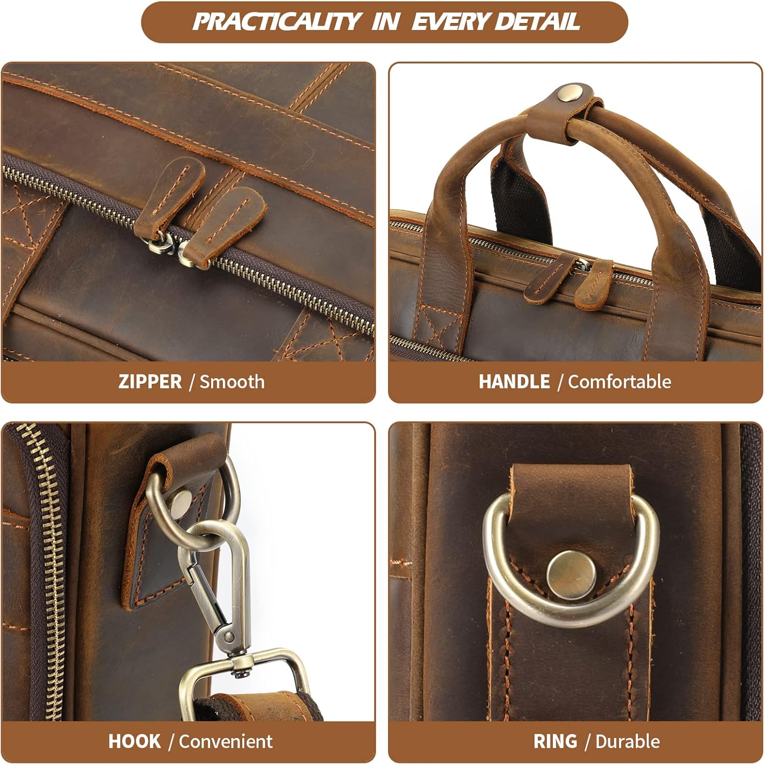 Jack&Chris Leather Briefcase for Men,Business Travel Laptop Messenger Bags