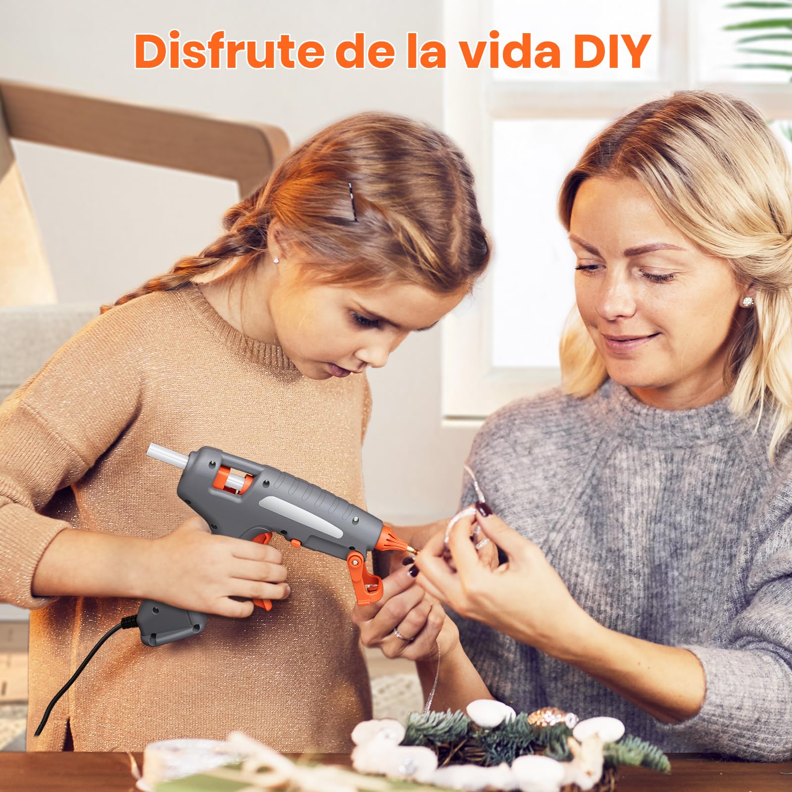 Pistola de Silicona Caliente, 200W Pistola Pegamento Profesional, 60s Calentamiento Rápido, On/Off, Con 30pcs 11x150mm Barra de Pegamento & Bolso de Mano, Pistola Cola Quente Adecuada Uso Casero, DIY