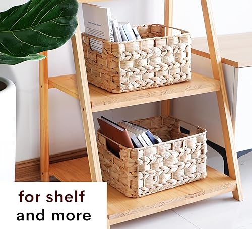 Miniatura 5 de CHI AN HOME Cestas de almacenamiento de mimbre, juego de 6 cestas de jacinto para estantes de 12 x 9 x 6 pulgadas, organizadores de estantes de