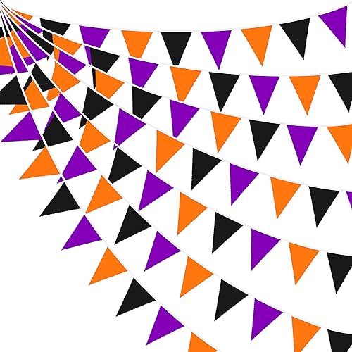 Guirnalda de banderines de Halloween de 32 pies, color naranja, negro y morado, guirnalda de banderines triangulares para todas las santas, boda,