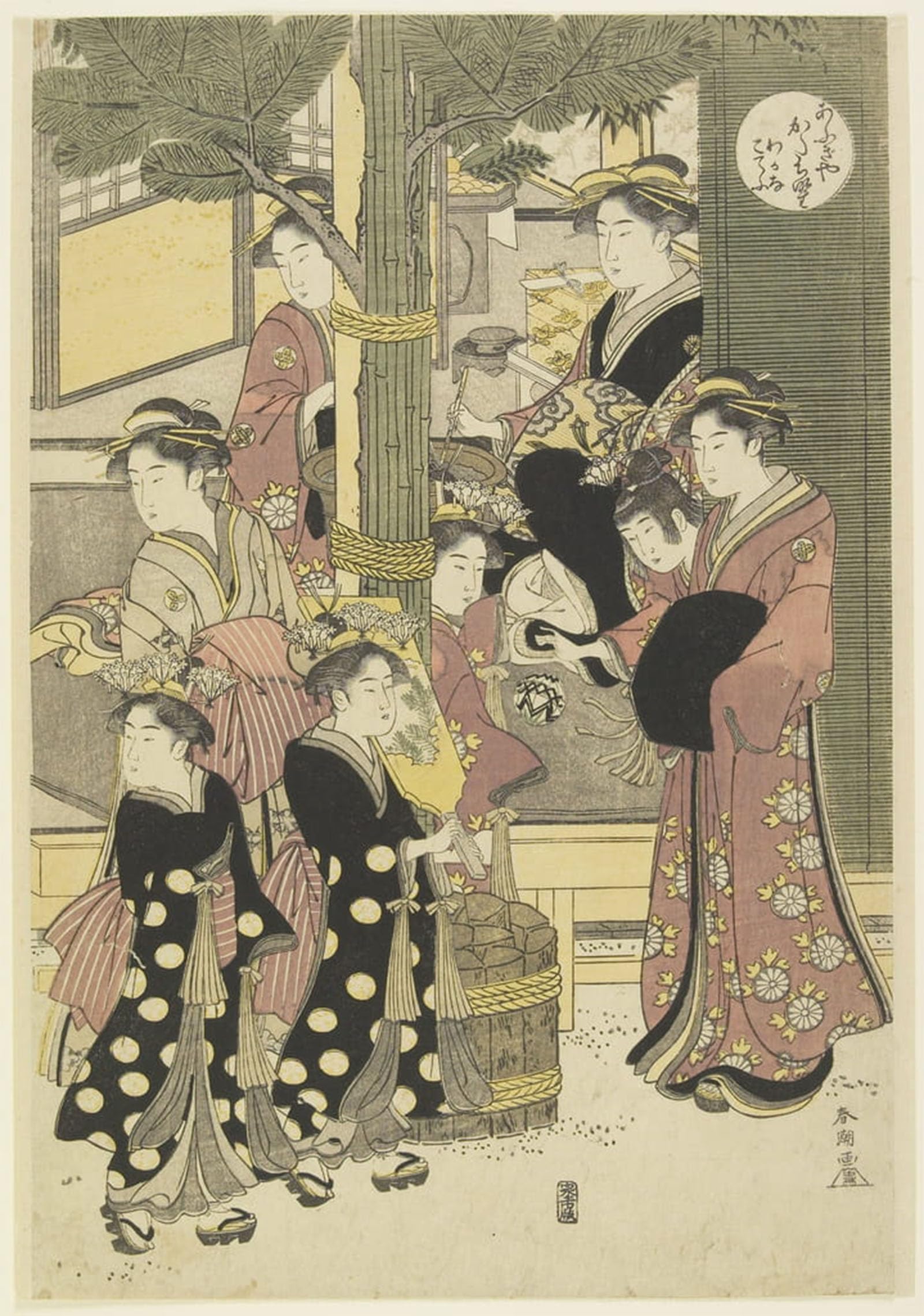 SERENDIPITP Retro Picture Poster Wall Art Pictures Painting Three Coutesans of the O_giya House and Their Attendants by Katsukawa Shunsho Wall Art Canvas Print for Wall Decor 60x90cm