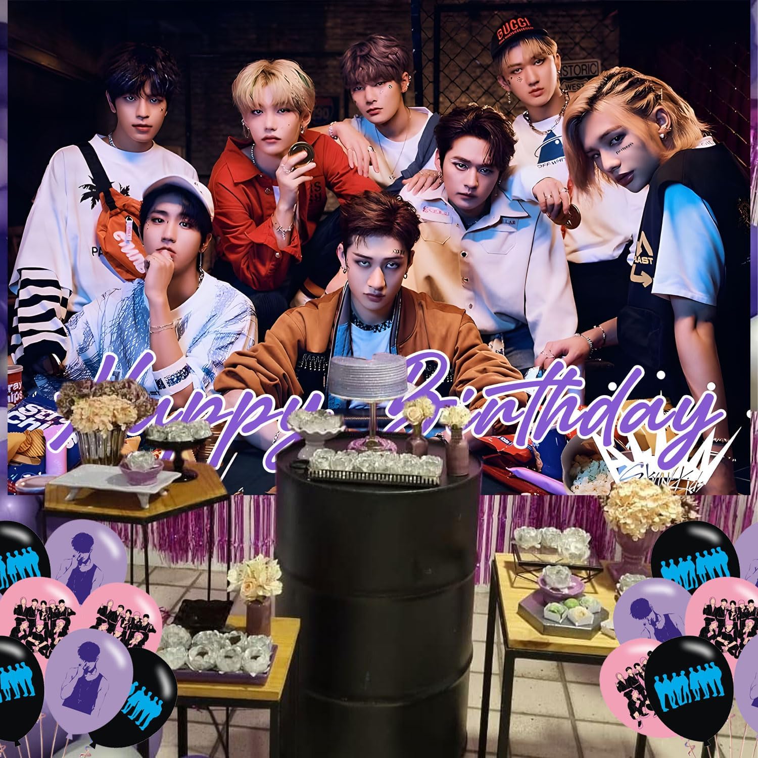 Stray Kids Merch 5 Backdrop 5x3 Vinyl Stray Kids Kpop Birthday Party Supplies Photography Background Picture Photoshoot Cake Table Decor Banner Shoot Drapes Poster - Image 5