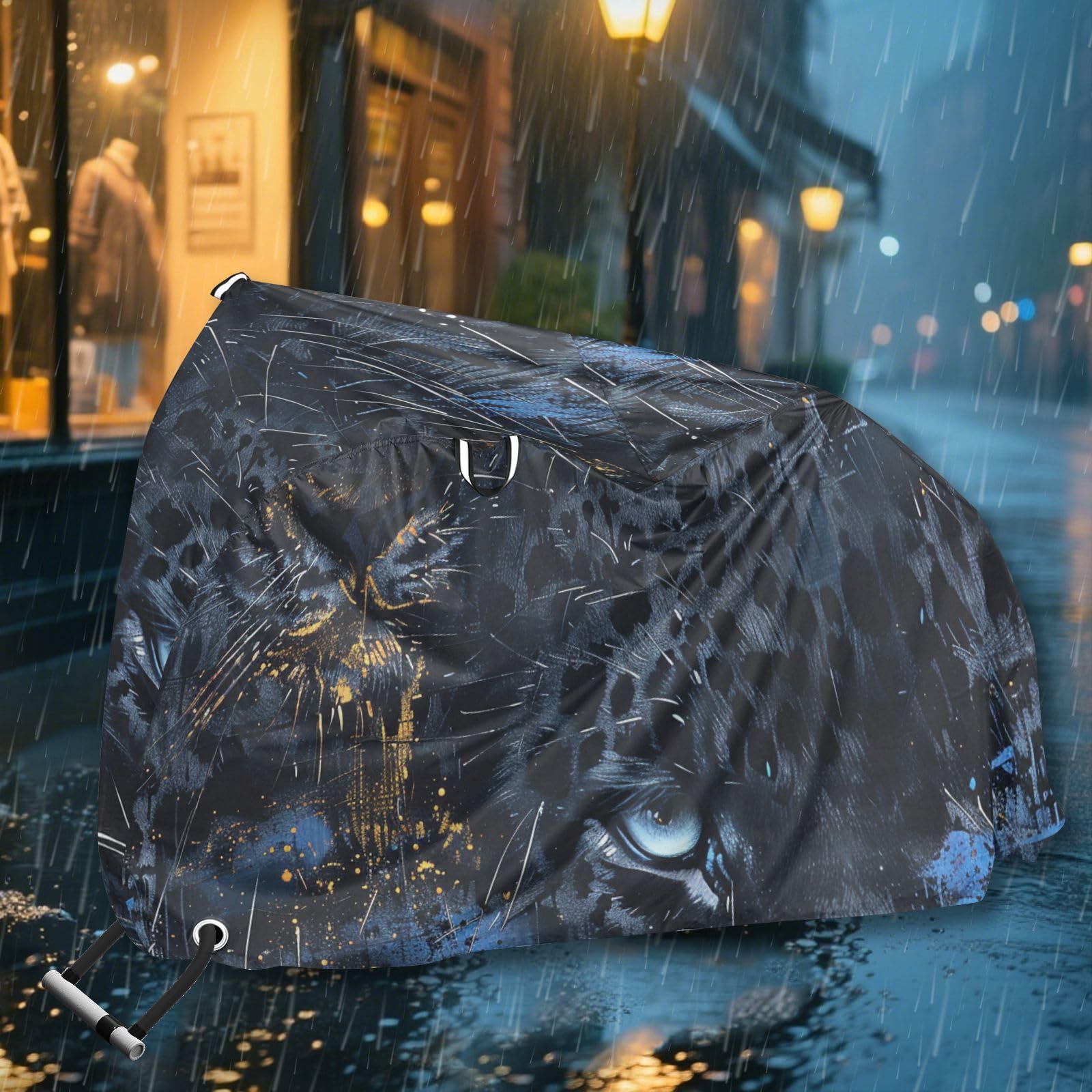 Black Leopard Copertura per bici da esterno impermeabile con fori di bloccaggio anti polvere pioggia neve UV Storage Mountain Road Copertura per bici elettrica adatta per la maggior parte dei kit per