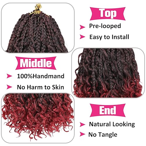 Miniatura 3 de Unionbeauty - Paquete de 8 paquetes de trenzas bohemias de cabello a ganchillo de 10 pulgadas, trenzas bohemias para niños, trenzas bohemias de caja