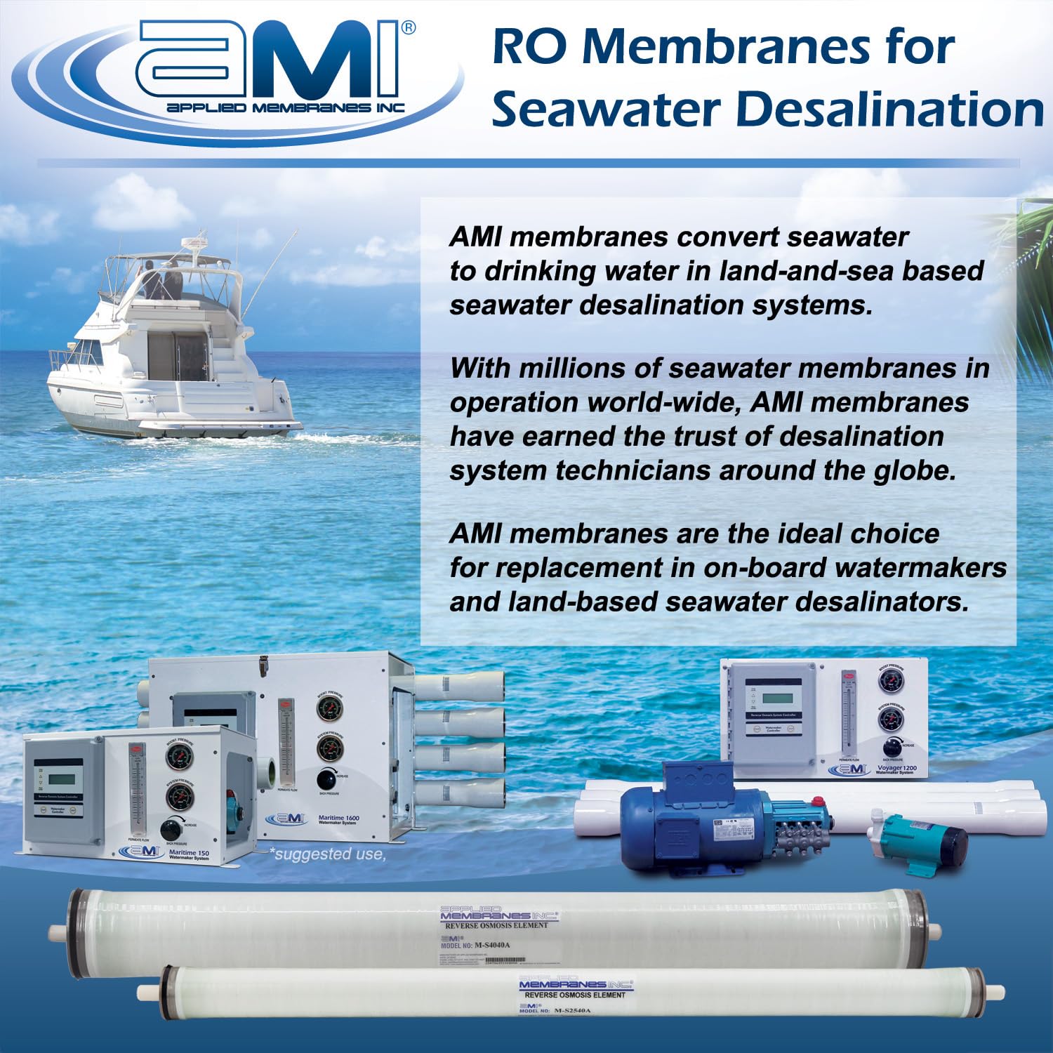 Membrana RO de agua de mar de 2.5 x 40 pulgadas | Membrana de repuesto Watermaker | Membranas aplicadas M-S2540A 700 GPD SWRO (2.5 x 40 pulgadas)