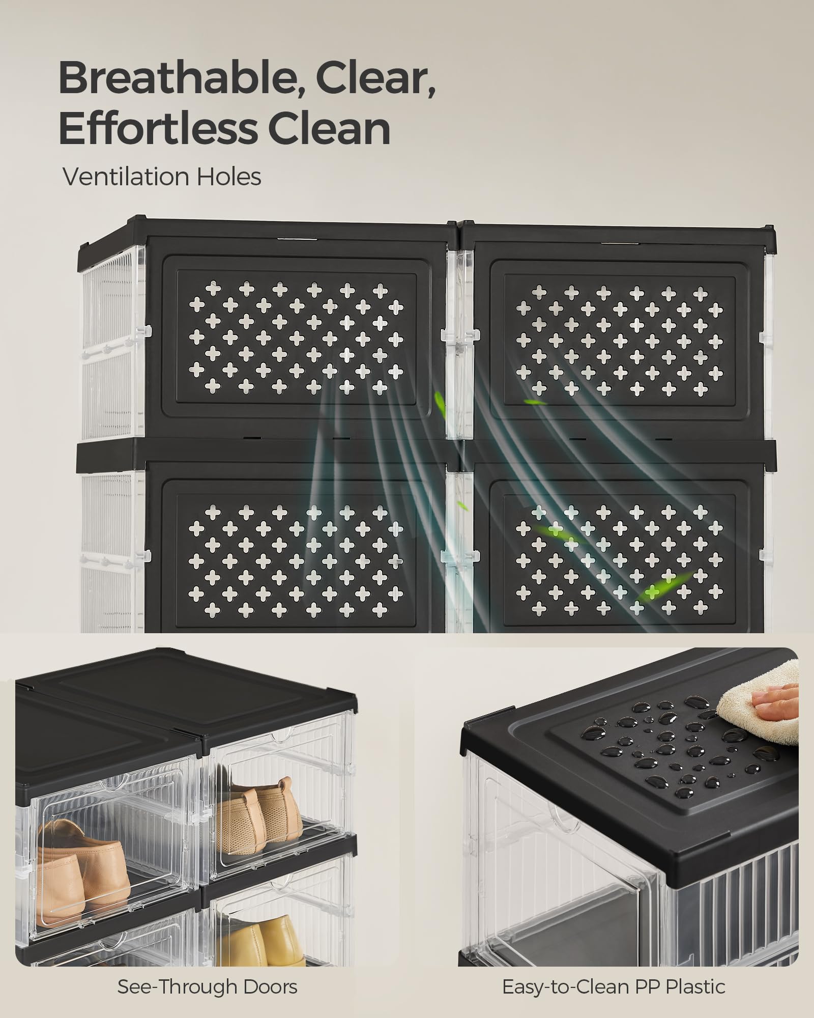 Amazon.com: SONGMICS Foldable Shoe Boxes, Stackable Shoe Storage