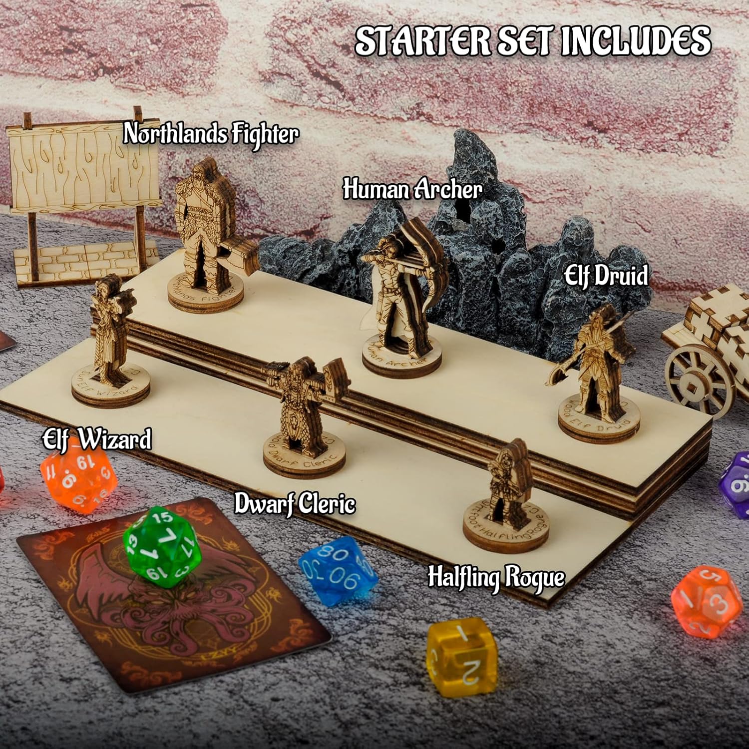 CZYY Fantasy Miniatures 2.5D Wood Laser Cut Figures 28mm Scale 6PCS Starter Set Perfect for D&D, Dungeons and Dragons, Pathfinder and Other Tabletop RPG