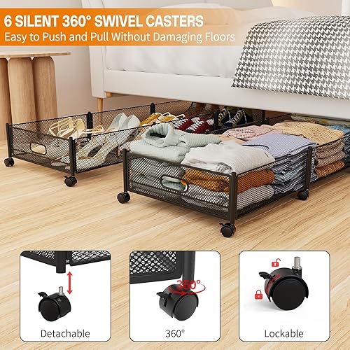Miniatura 4 de Almacenamiento debajo de la cama con ruedas, 47.2 pulgadas, 90 libras/57.6 L, marco de metal debajo de la cama, cajones debajo de la cama, cajones