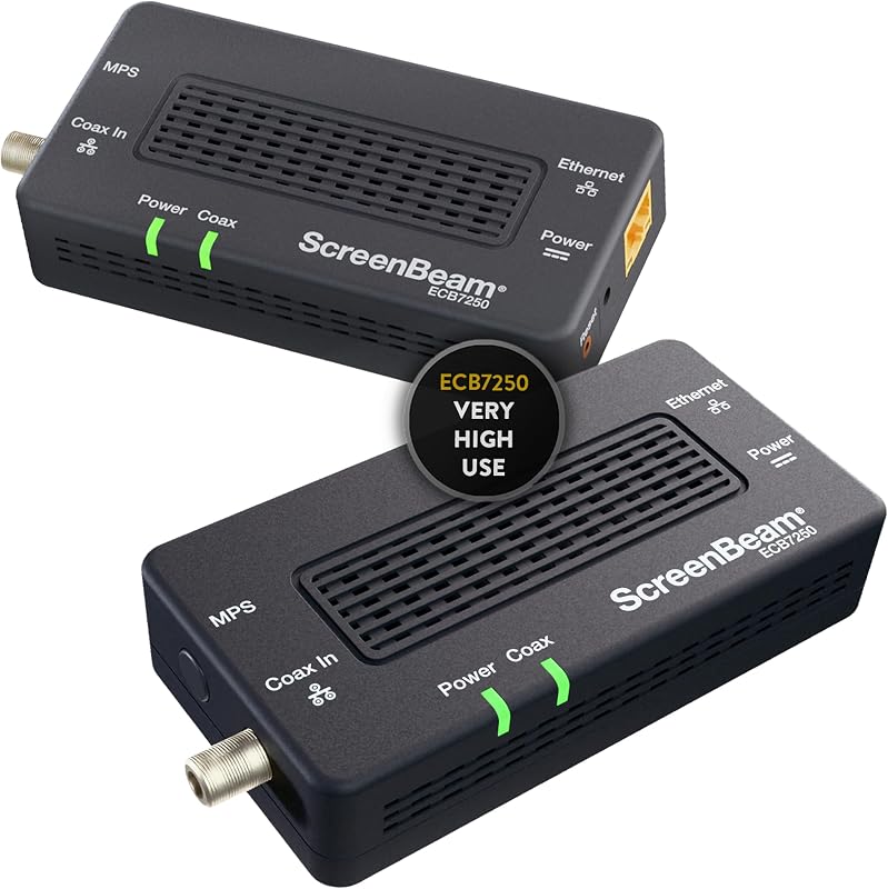 ScreenBeam ECB7250K02 Network Adapter Starter Kit Bonded MoCA 2.5 - Fastest | Ethernet Over Coax Network Adapter for Highest Speed Internet - MoCA Starter Kit for Streaming, Gaming, WFH - Very High Use