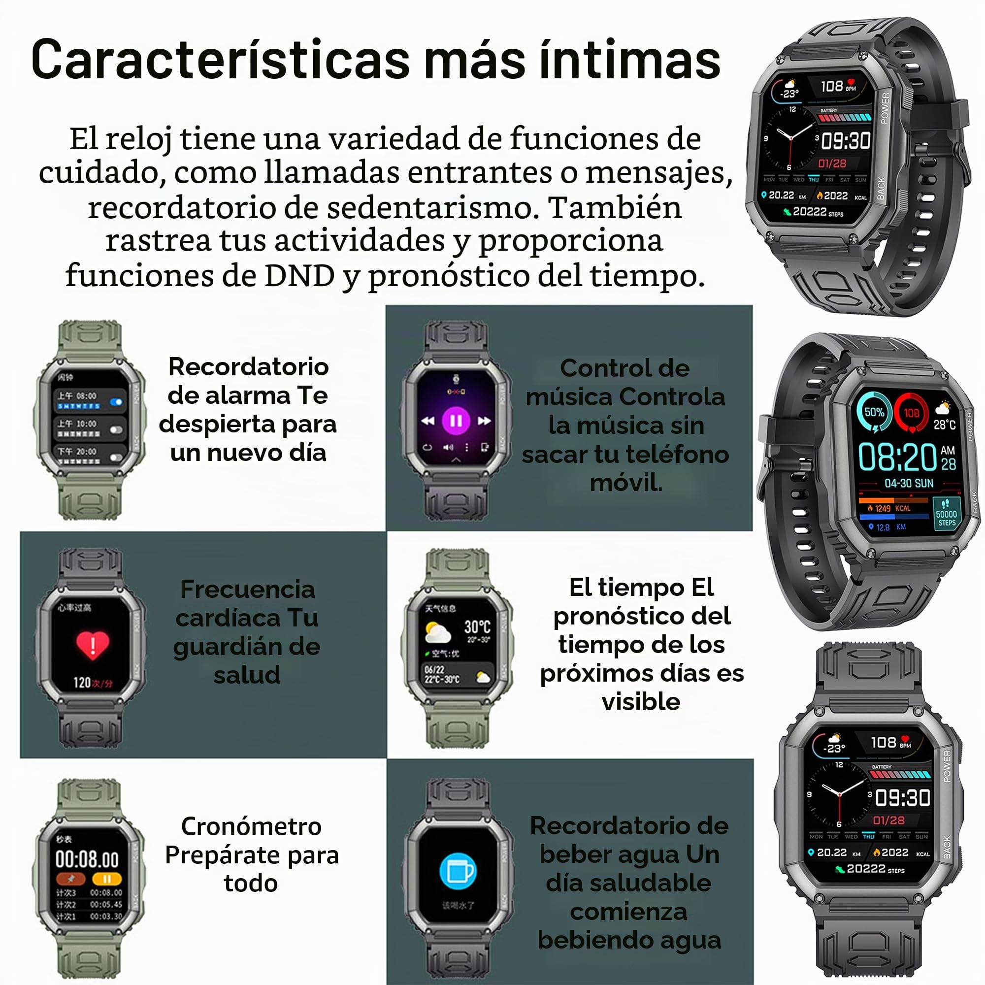 Reloj Inteligente Hombre con Llamadas, 1,8” AMOLED 5ATM Smartwatch Deportivo con Podometro Pulsometro SpO2 Sueño Presion Arterial Pulsera Actividad 5ATM Reloj para iOS Android, 3 Correas (Negro)
