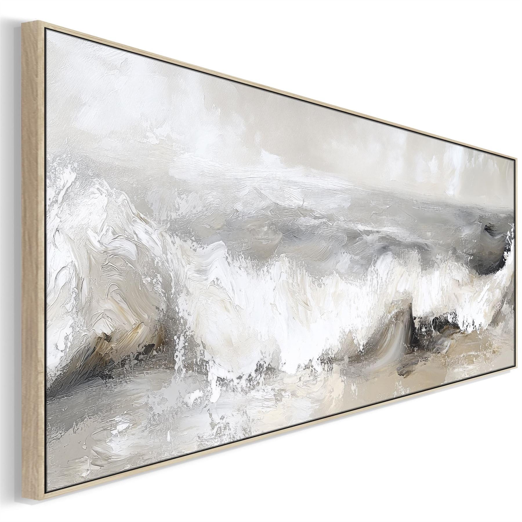 Wallfillers Neutral Beige Greige Abstract Framed Wall Art Canvas Neutral Grey Narrow Panoramic (100 X 37Cm)