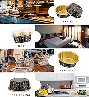 Vista 5 de EUSOAR Tazas de aluminio para muffins con tapa, paquete de 30 moldes de 8 onzas con tapas, moldes de papel de aluminio desechables, forros