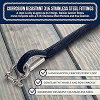 Vista 3 de RainierSupplyCo - Cuerda de anclaje para barco, línea de anclaje de cuerda marina de doble trenzada, línea de navegación de nailon de 50 pies x 3/8