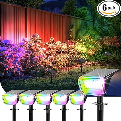 Linkind RGB Solar Christmas Lights Outdoor Spotlights IP67 Waterproof 10 Lighting Modes Solar Color Changing Lights Outdoor for Yard Garden Landscape Christmas Decorations (Multicolor, 6 Pack)