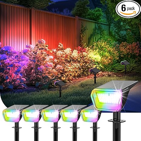 Linkind RGB Solar Christmas Lights Outdoor Spotlights IP67 Waterproof 10 Lighting Modes Solar Color Changing Lights Outdoor for Yard Garden Landscape Christmas Decorations (Multicolor, 6 Pack)