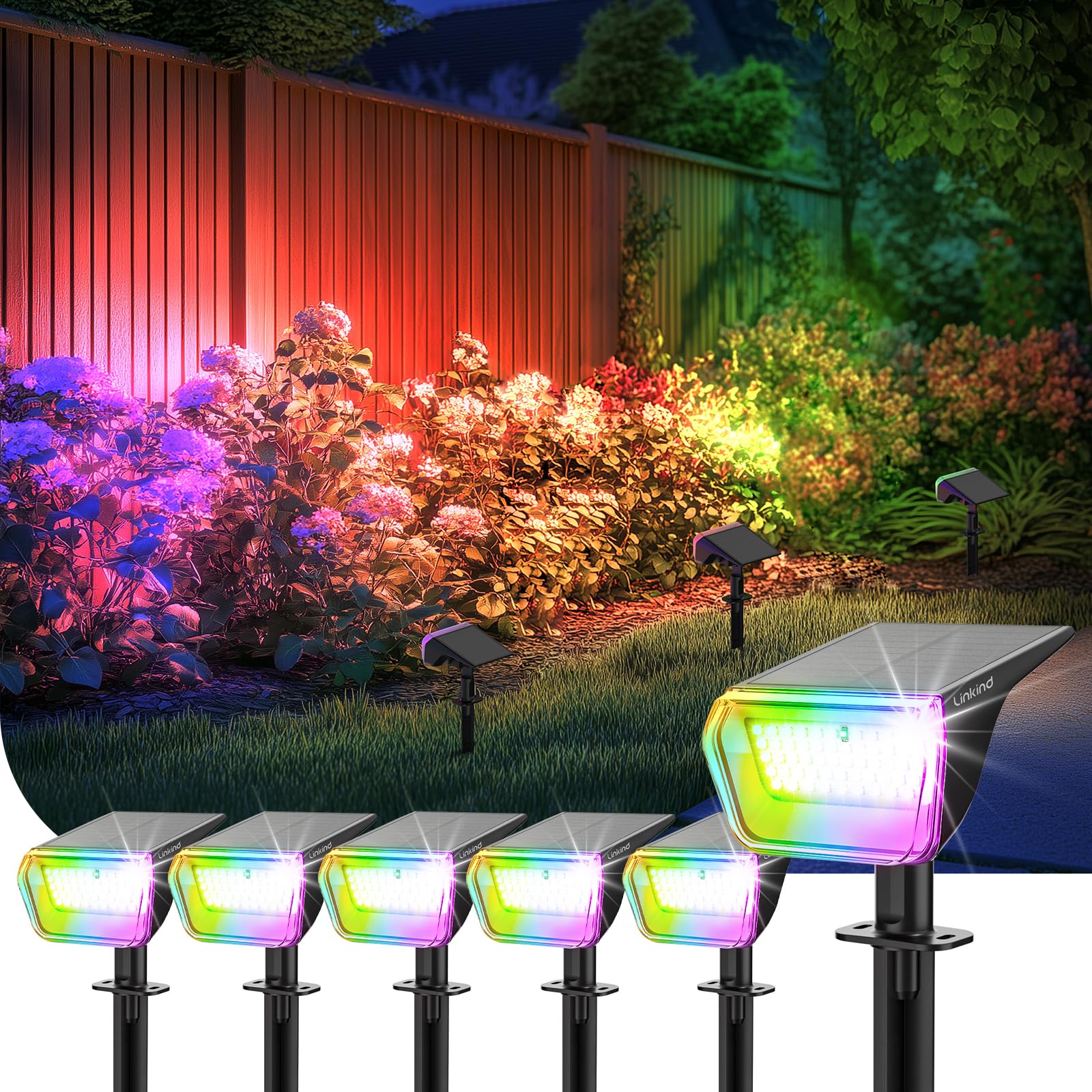 Linkind RGB Solar Christmas Lights Outdoor Spotlights IP67