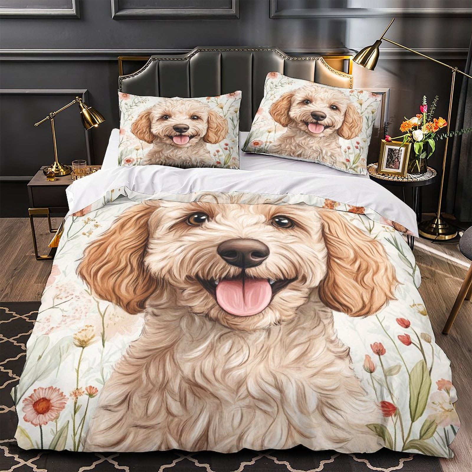 Housse de couette fermeture éclair pour lit simple motif chien mignon