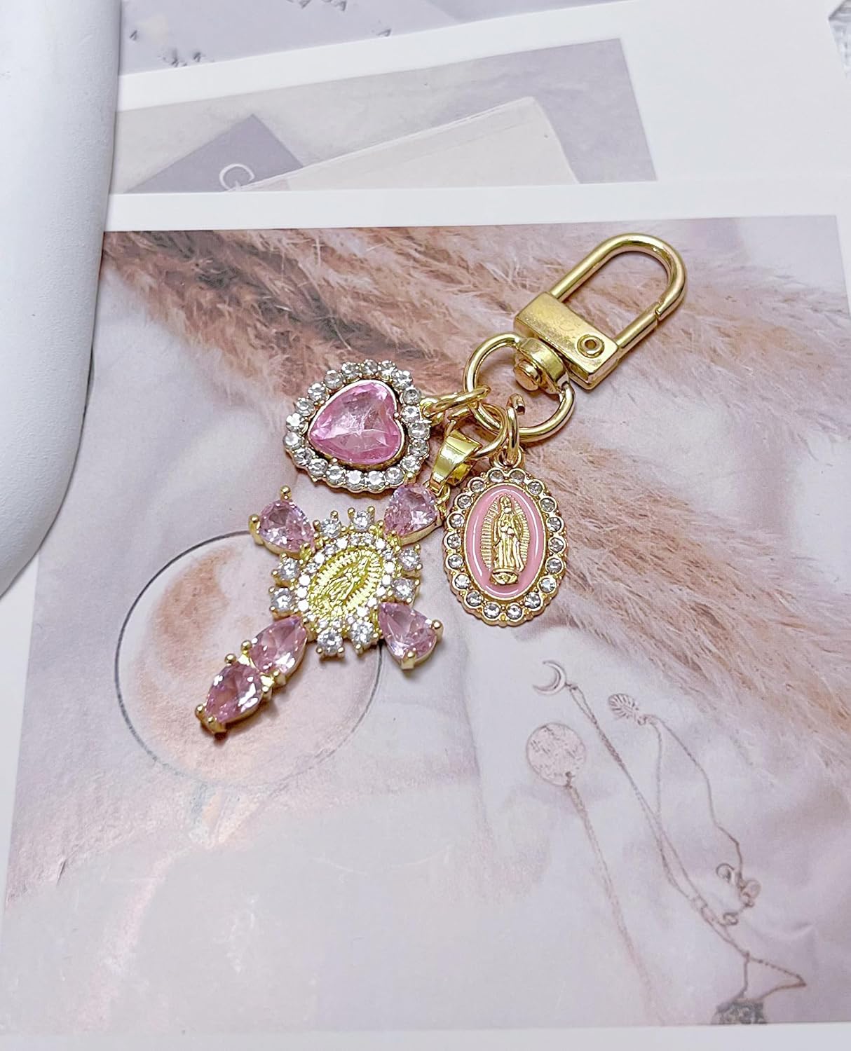 Cute Virgin-Mary Cross Keychain, Women Bag Charms Key Chain for Purse Handbags, Heart Keychains Accessories - Image 5