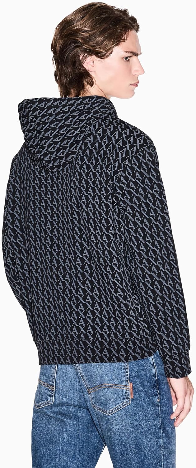 Armani Exchange mens Cotton French Terry All Over Logo Hoodie - Image 5
