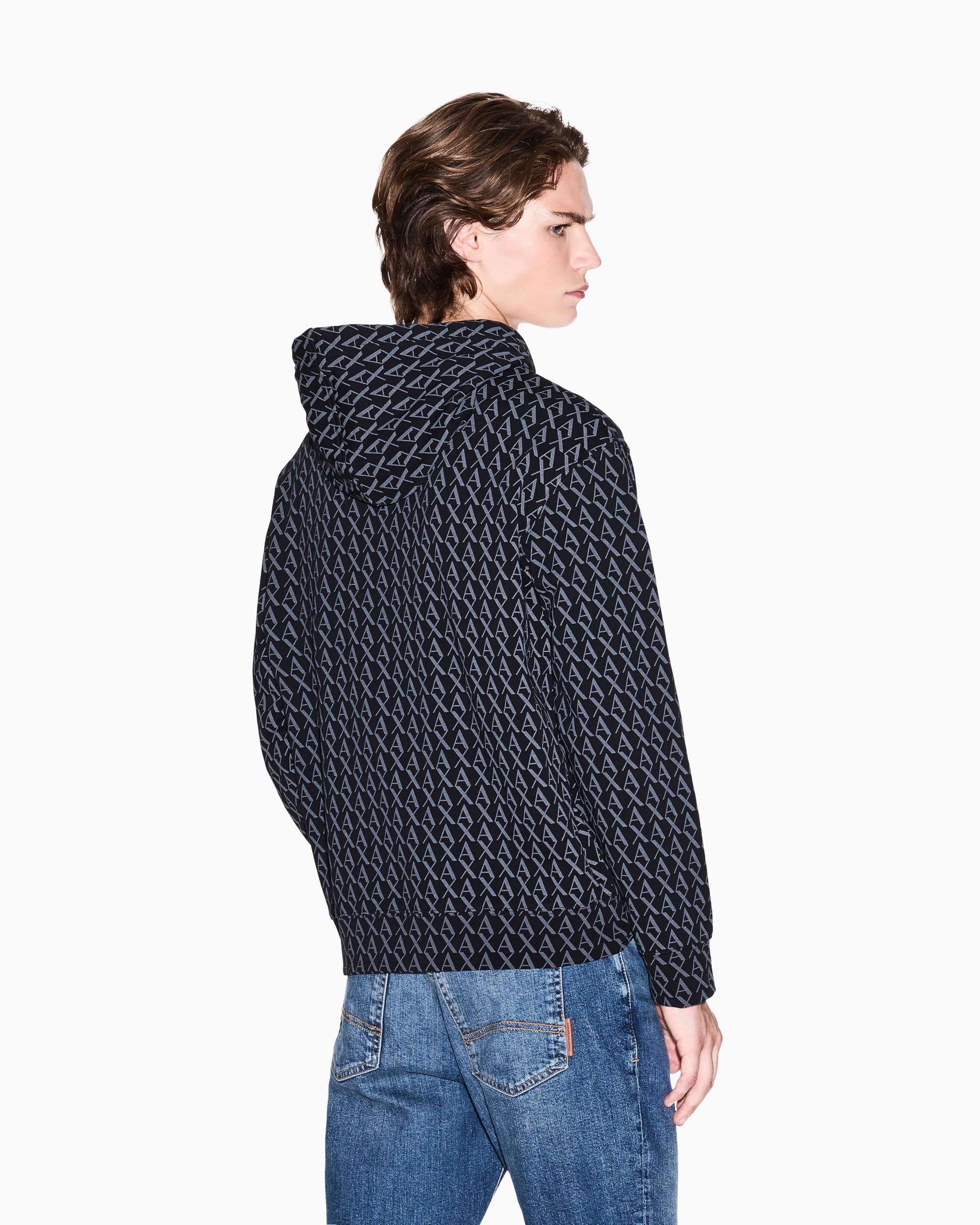 Armani Exchange Essential, All Over Logo Sudadera con Capucha Hombre (Pack de 1)
