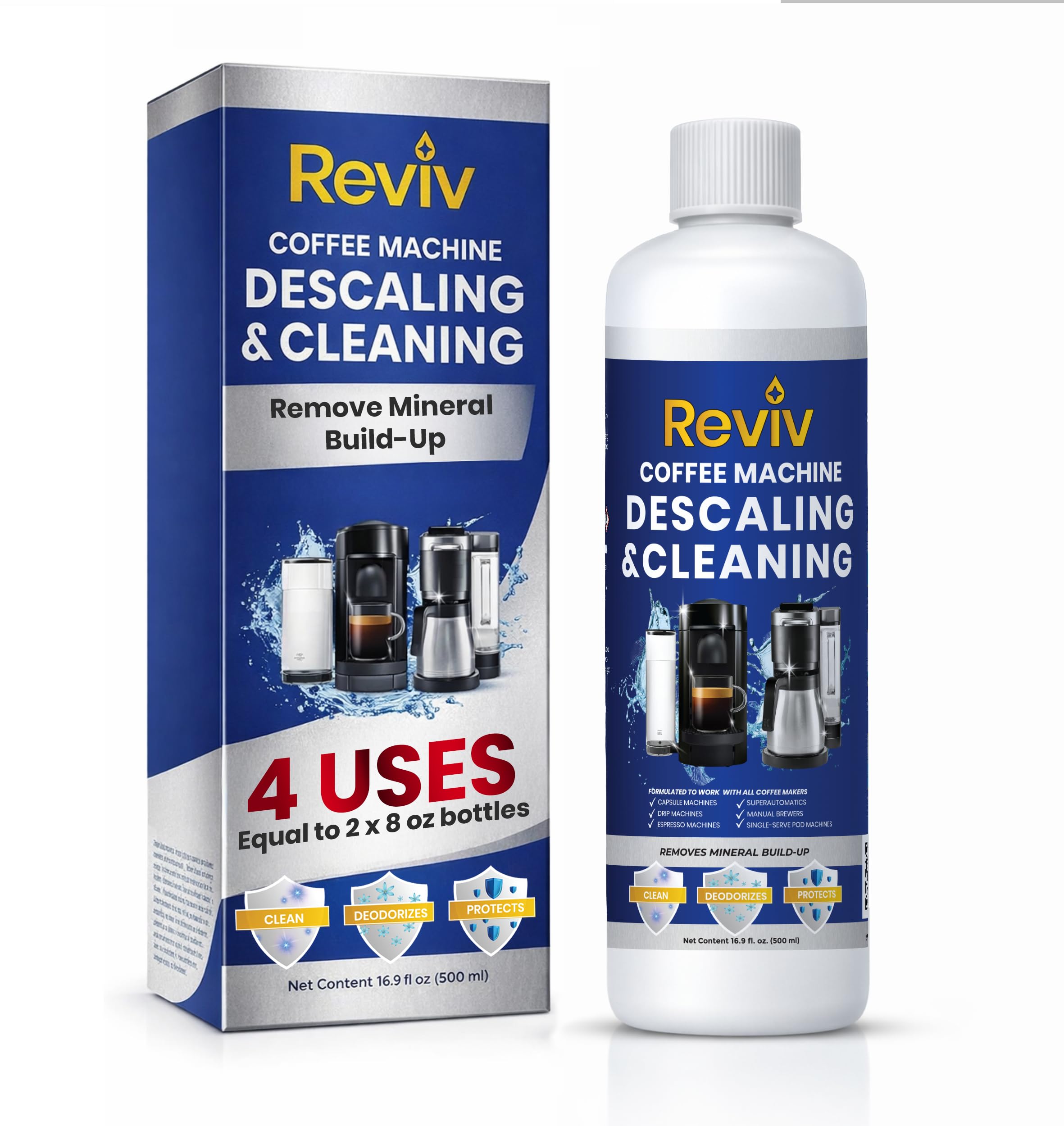 REVIV Coffee Machine Descaler Solution, 16.9oz (4 Uses) - No Vinegar Smell