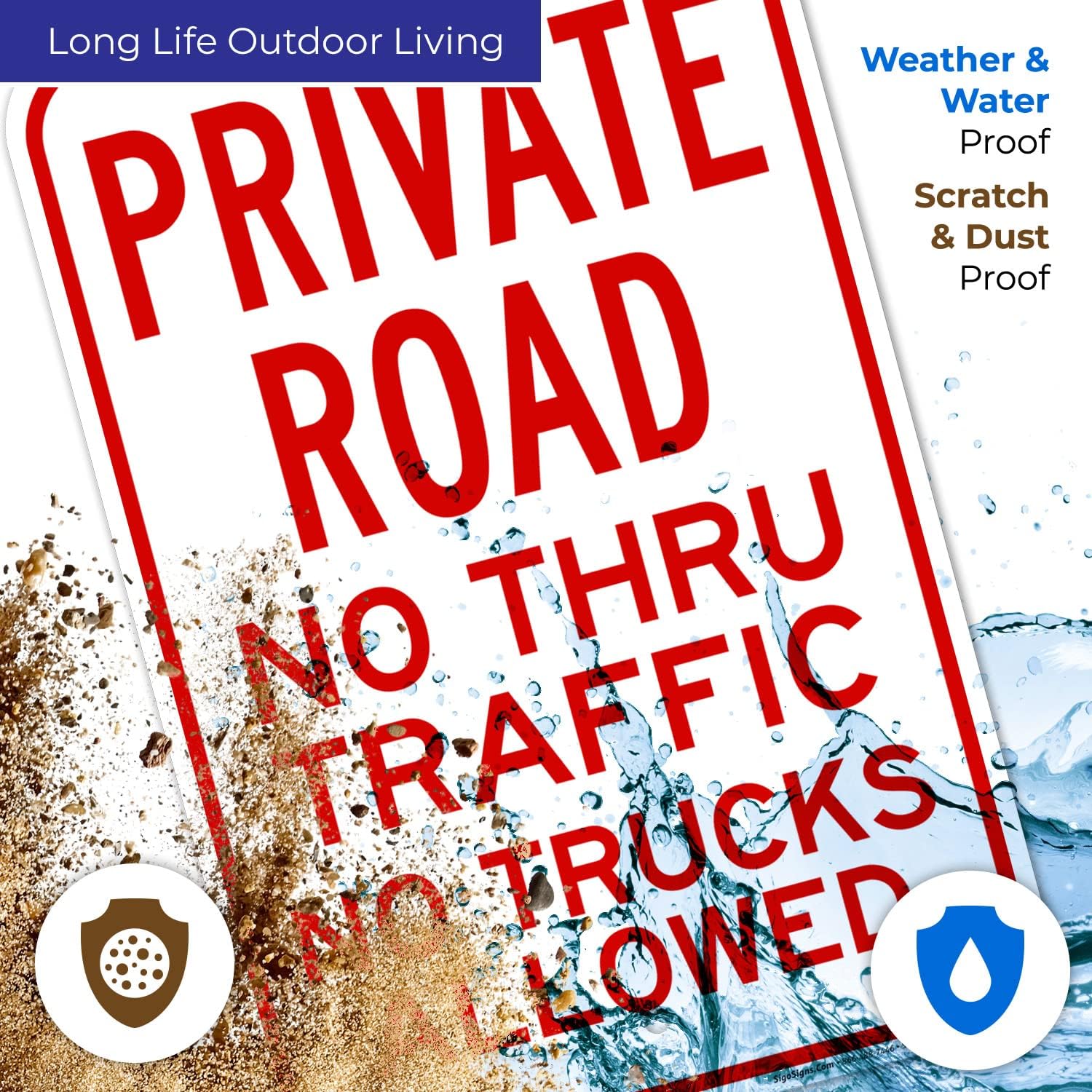 Private Road No Thru Traffic No Trucks Allowed Sign, 12x18 Inches, Rust Free .063 Aluminum, Fade Resistant, Made in USA