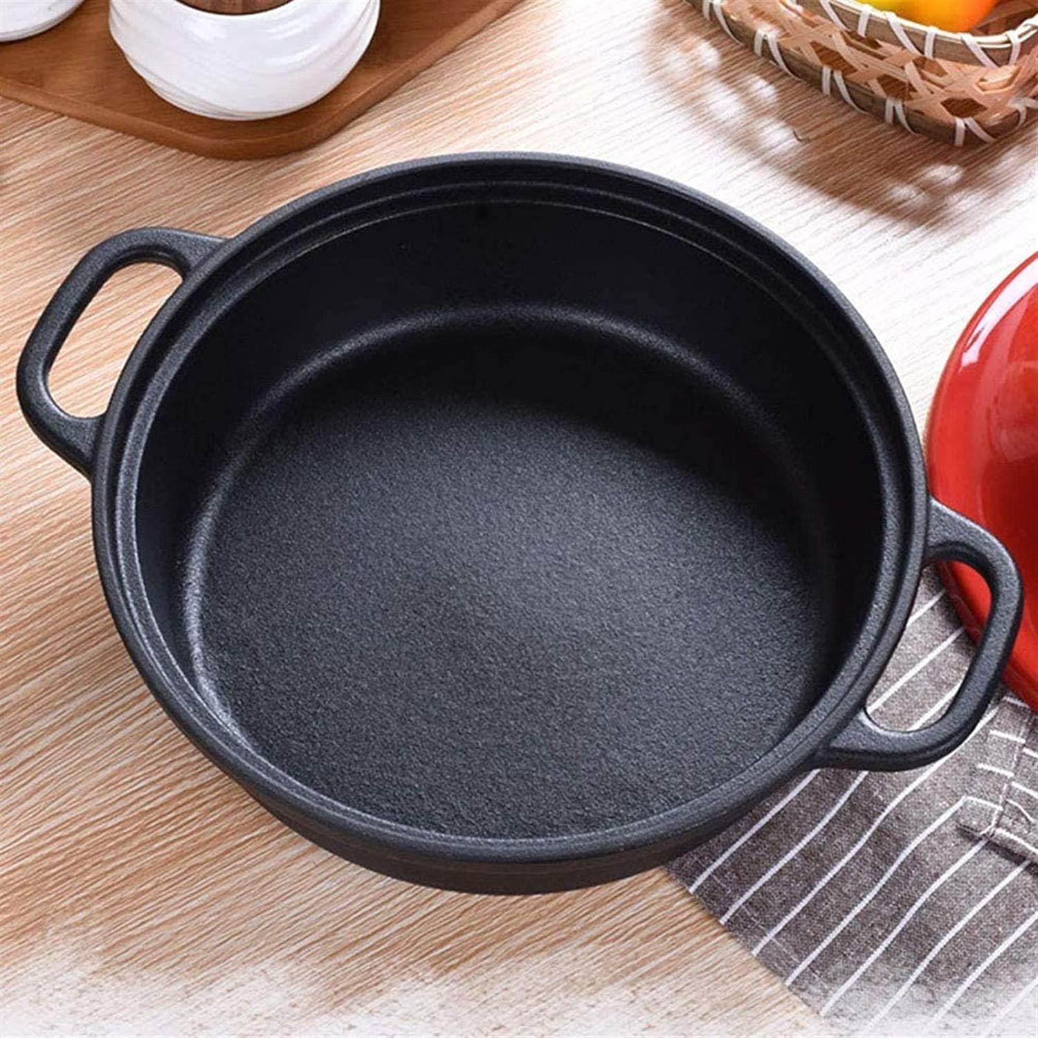 Casseruola Universale con Coperchio Casseruola in Ceramica con Base in ghisa e Coperchio a Imbuto in Terracotta Adatta a Tutti i Tipi di fornelli Pentola da Cucina