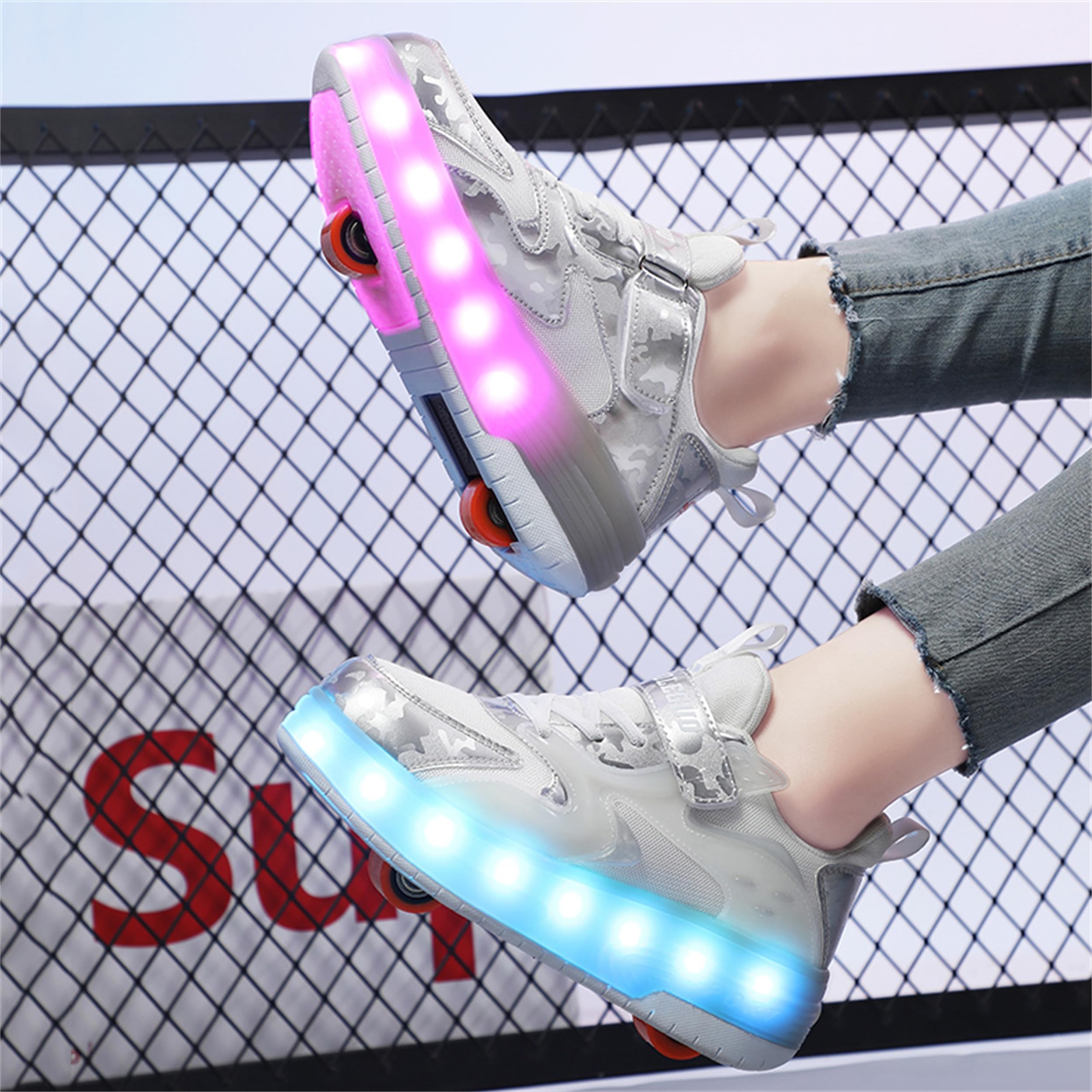 Zapatillas con Ruedas para niñas y niños, Zapatillas de Skateboard con Dos Ruedas y Luces LED, luz Ajustable con Cambio de Color, Carga USB, universales para Chicos y Chicas