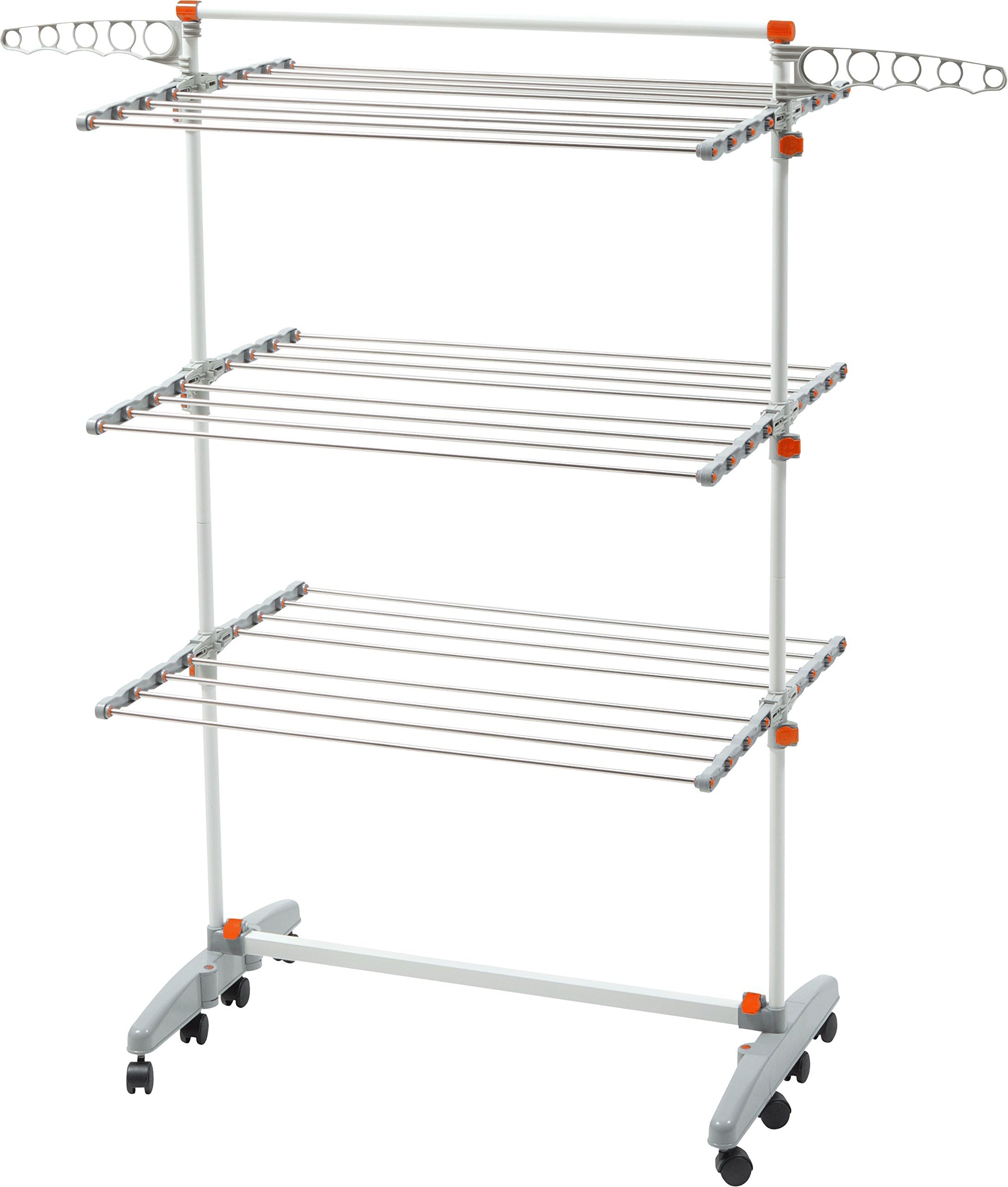 Foldable, Rolling, Stainless Steel Rods & Compact Storage Laundry Clothes Drying Rack System, Made-in-Korea, Premium Size