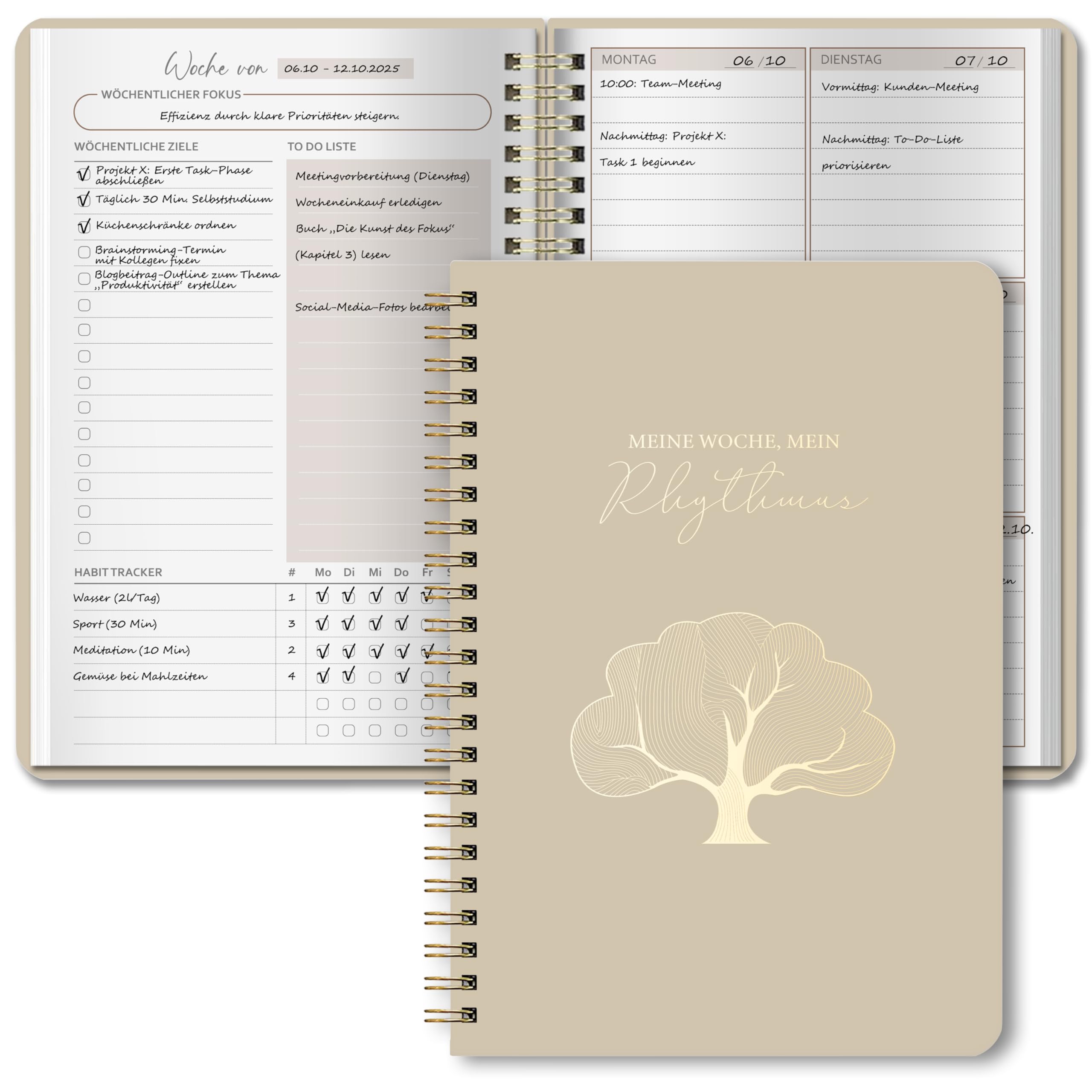 BIROYAL Undatierter Wochenplaner 2026 | Terminplaner A5 | Weekly Planner mit To-Do-Liste, großem Notizfeld | wöchentlicher Terminkalender | 52 Blatt Wochenplan auf Deutsch Ringbuch mit Hardcover