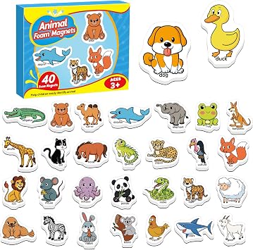 Kasfalci 40 Animal Magnets,Refrigerator Fridge Magnets for Kids,Magnetic Animal Toys for Toddlers,Learning Games,Speech Therapy for Preschool Kindergarten Classroom,Educational Toys for Kids 3+