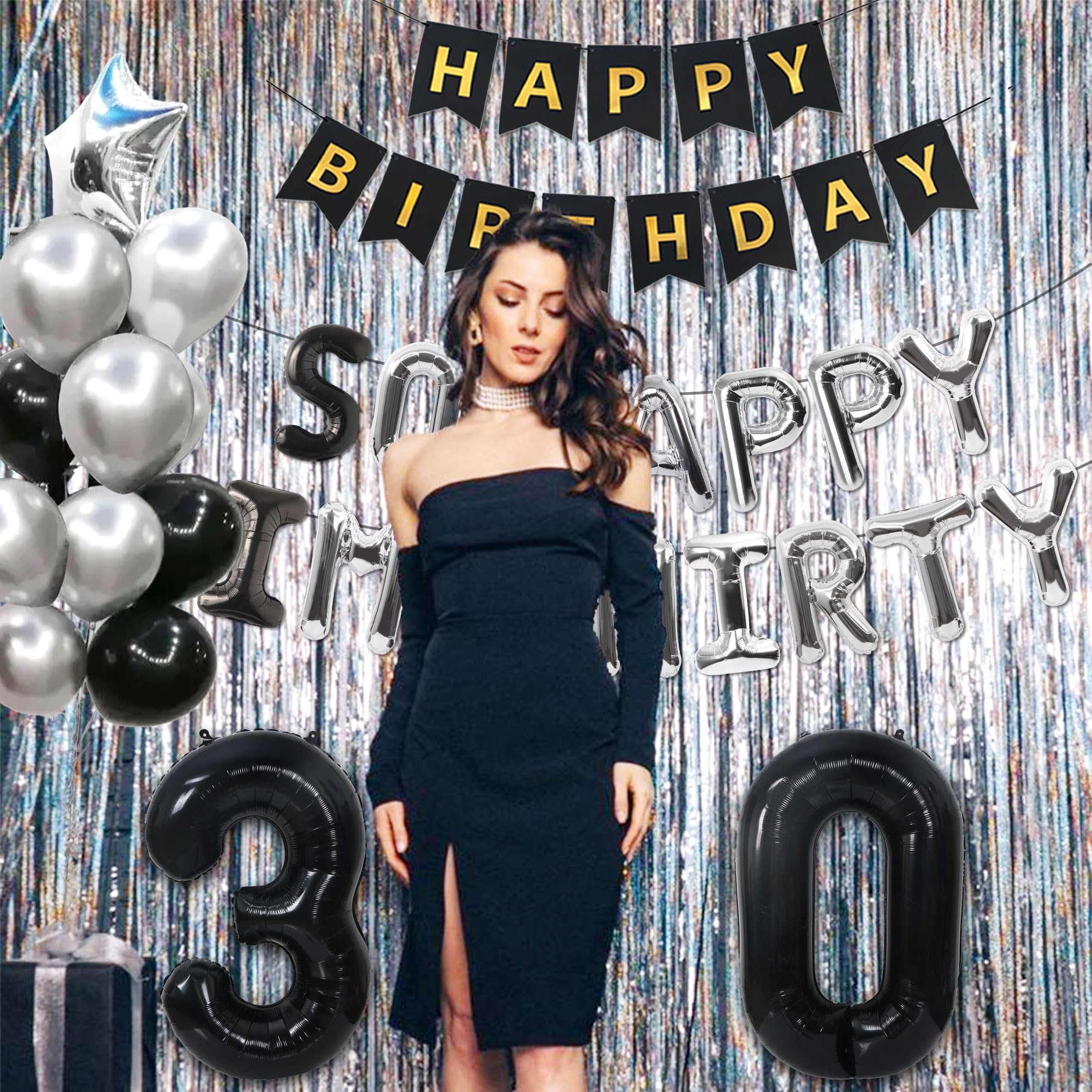 Palloncini 30 Anni Copleanno Verde,Decorazioni 30 anni Copleanno Donna con Striscione di Buon