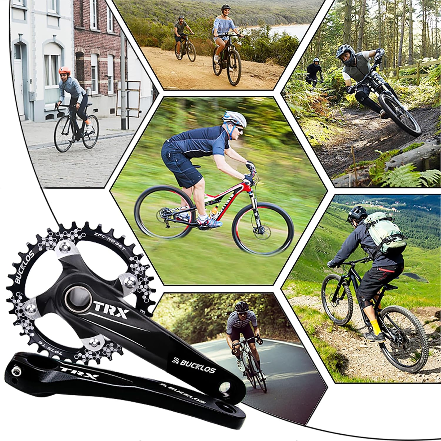 BUCKLOS IXF 104 BCD 30T-38T 170MM Mountain Bike Crankset, Hollow Integrated MTB Crank Set, Aluminum Alloy Crankset Round Oval Narrow Wide Chainring with Bottom Bracket Bolts Fit Shimano/FSA Gaint