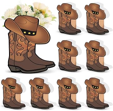 10 Set Western Cowboy Boots Flower Boxes Centerpieces Boot Vase Party Decorations Boot Shape Gift Box for Western Theme Cowboy Cowgirl Birthday Party Wedding Baby Shower Supplies Brown