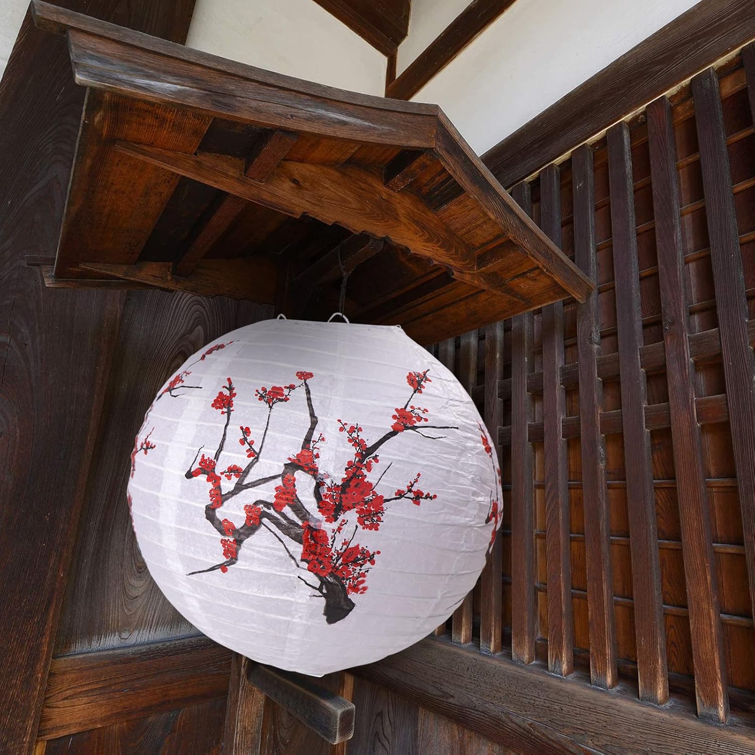 Chinese Japanese Paper Lanterns, Hanging Cherry Plum Blossom Round Party Lanterns for Oriental Restaurant Wedding Birthday Party Mid Autumn Festival Decorations