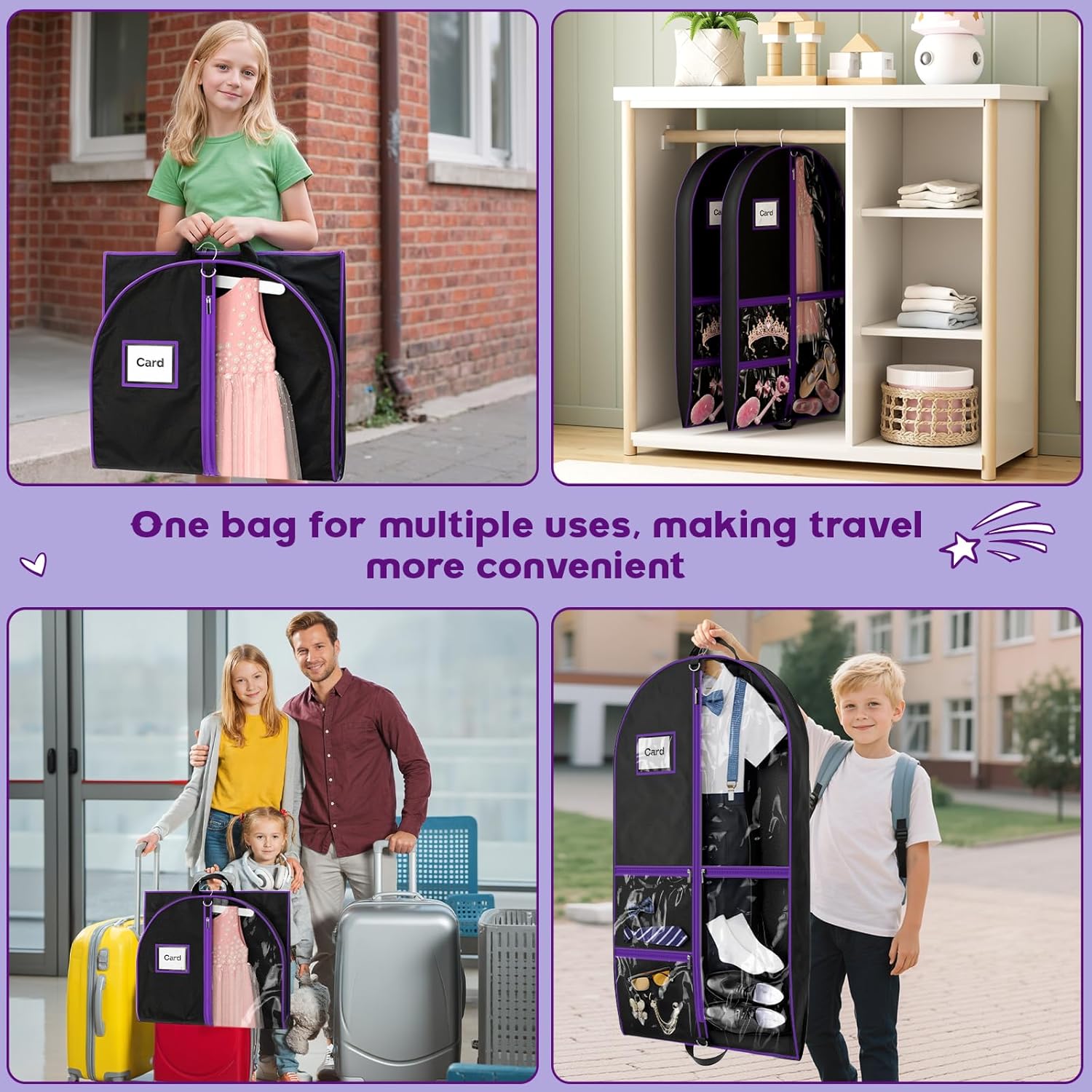 Dance Garment Bags for Dancers, 40" Garment Bags for Hanging Clothes with 3 Clear Zipper Pockets, Cheer Uniform Garment Bag for Suits, Travel & Sports Jersey, Cheer Uniform (Purple, 1Pack 40") - Image 3