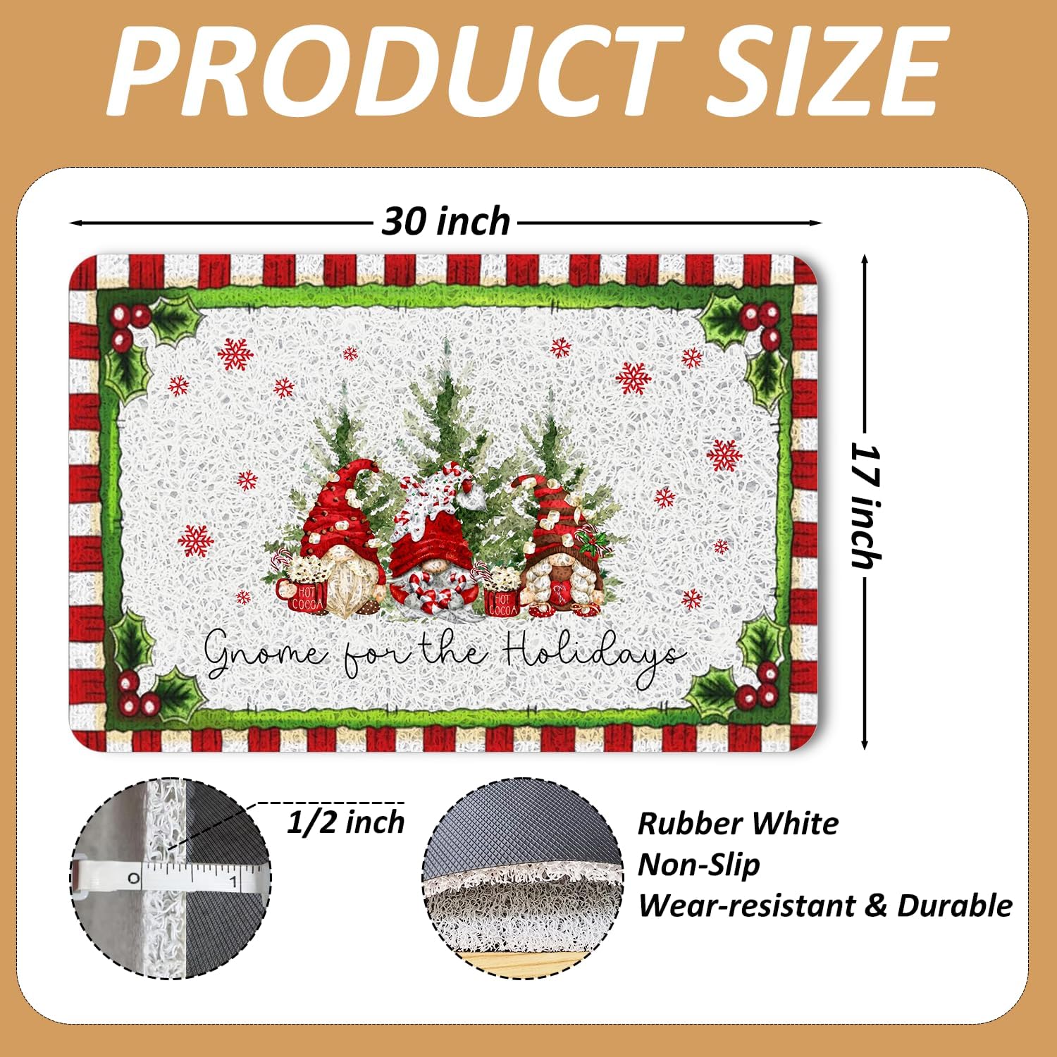 Chicimln Christmas Winter Gnome Door Mat, Red and White Plaid Christmas Tree Doormat for Indoor Outdoor Entrance Porch, Holiday Xmas Gnomes Welcome Mats for Front Door Entryway, 17x30 Inches