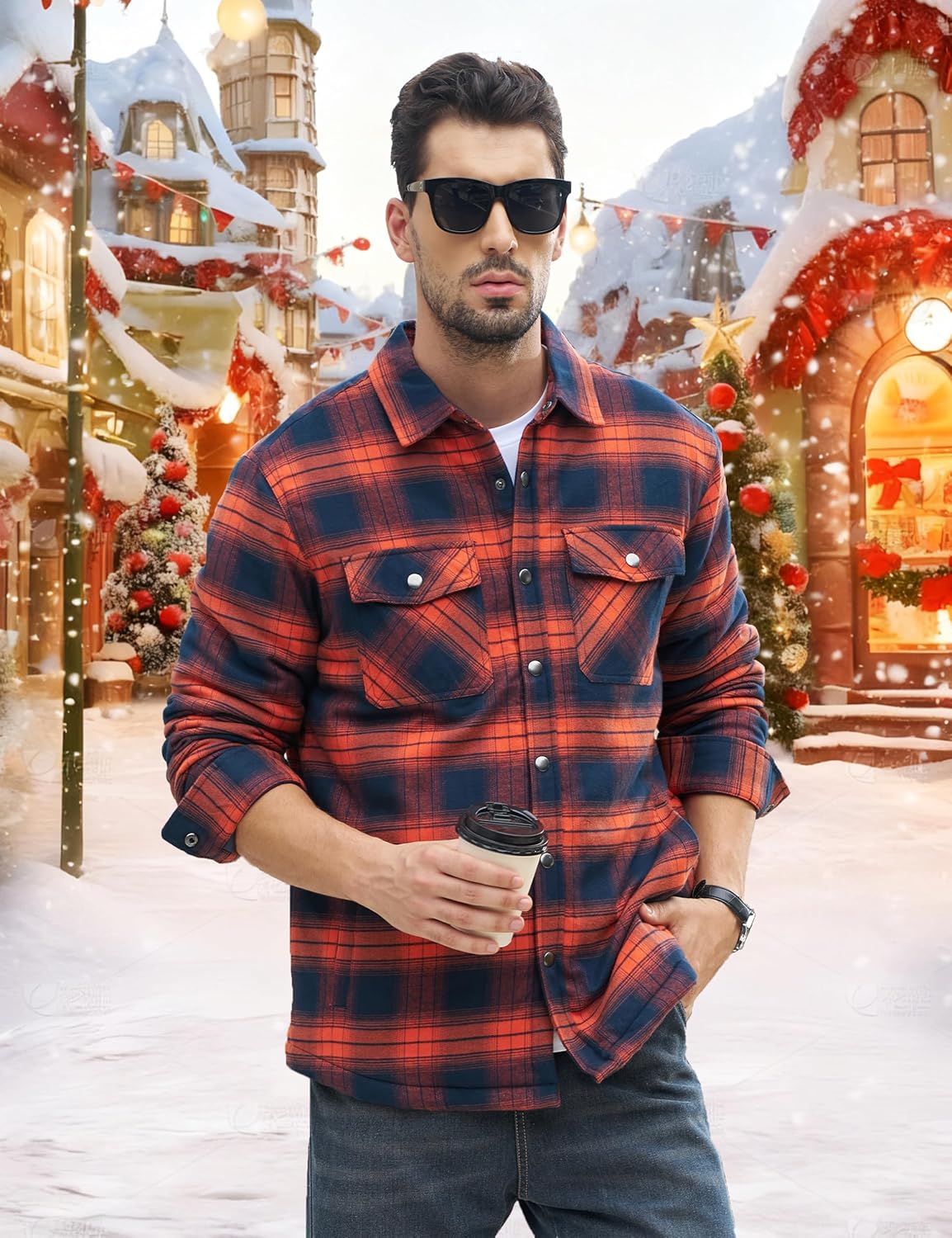 MAGNIVIT Mens Flannel Jacket Quilted Lined Thermal Winter Coat Button Down Plaid Jacket Insulated Flannel Shirts for Men - Image 7