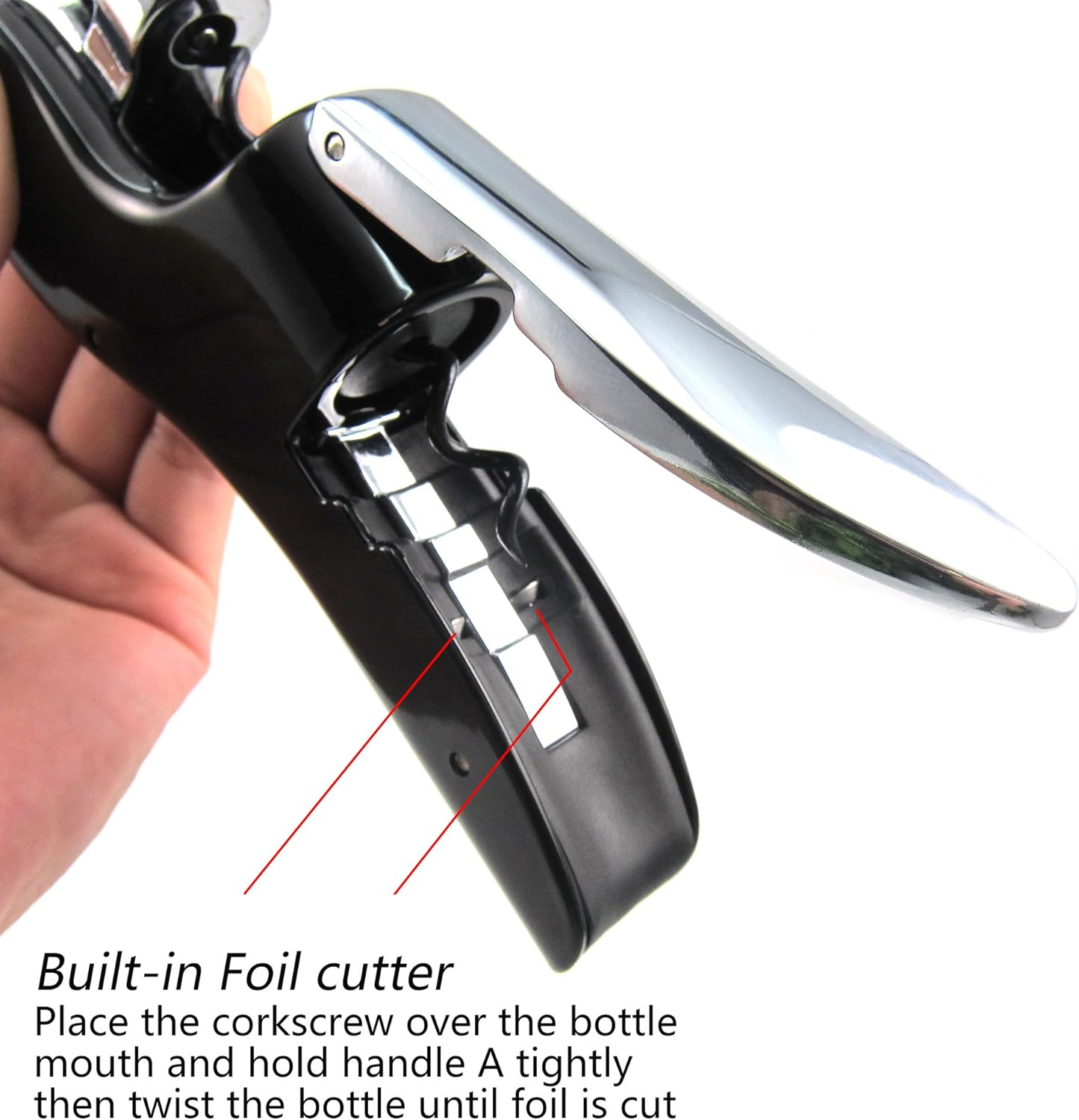 KAYCROWN Professional Wine Opener Lever Pull Corkscrews for wine Waiter's Corkscrew Bottle Opener with Built-in Foil cutter and Bonus Replacement, Black