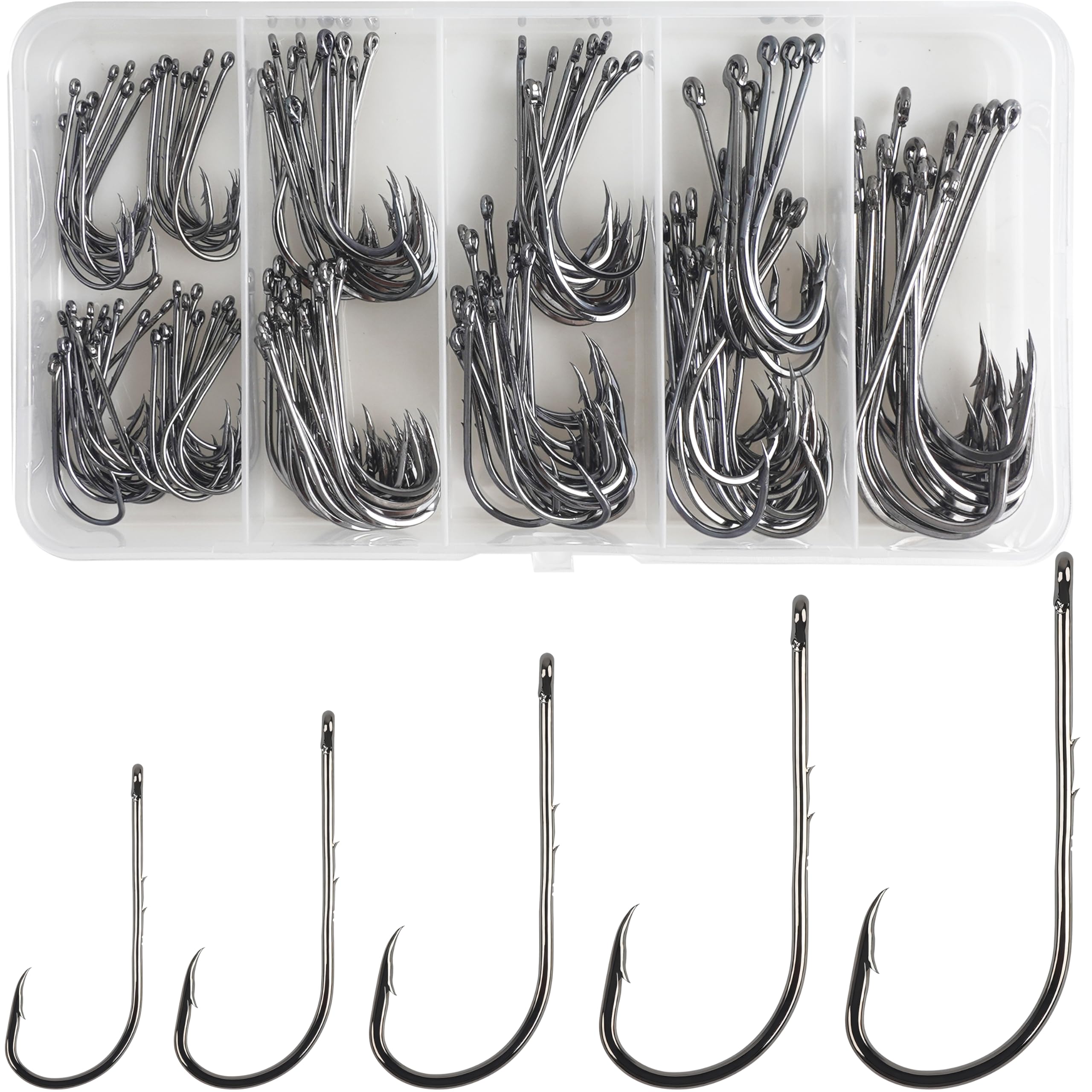 150pcs Fishing J Hooks Baitholder Fishing Hooks Long Shank Bait Holder Hook with 2 Shank Offset High Carbon Steel Bait Keep for Saltwater Freshwater