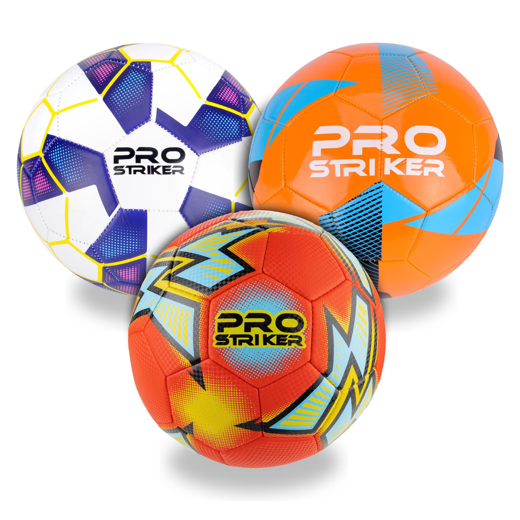 Pro Striker Pack Of 3 Size 5 Footballs, Soccer Training - Assorted Colours