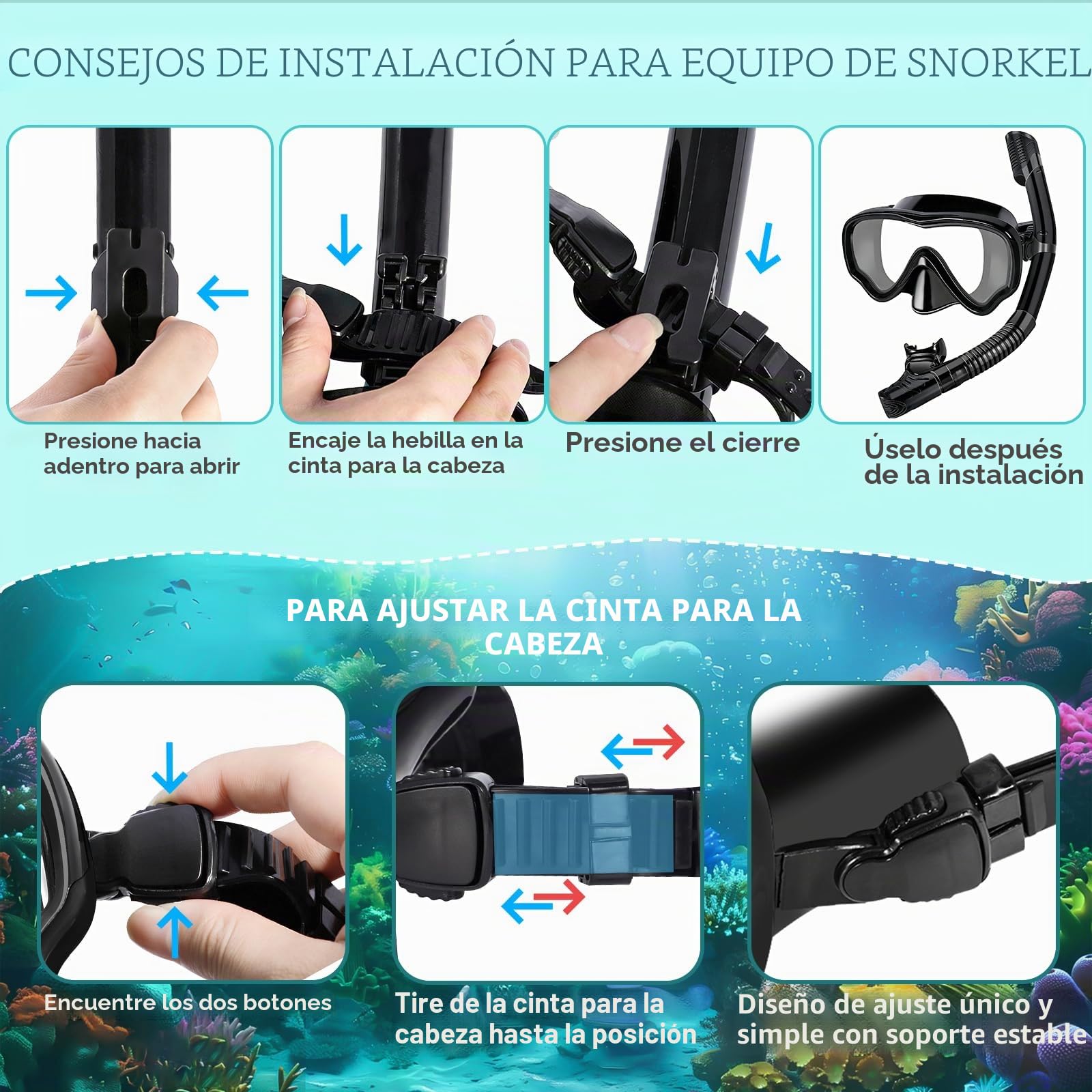 Gafas de Buceo con Esnórquel, Gafas de Snorkeling para Adultos y Niños