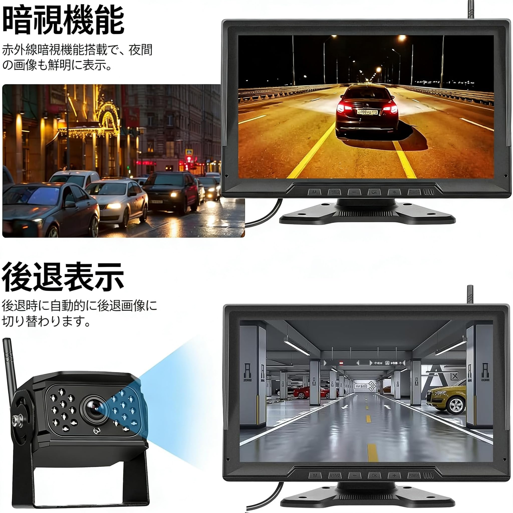 Amazon.co.jp: Auometo ワイヤレスバックカメラキット、10.1インチHD 4