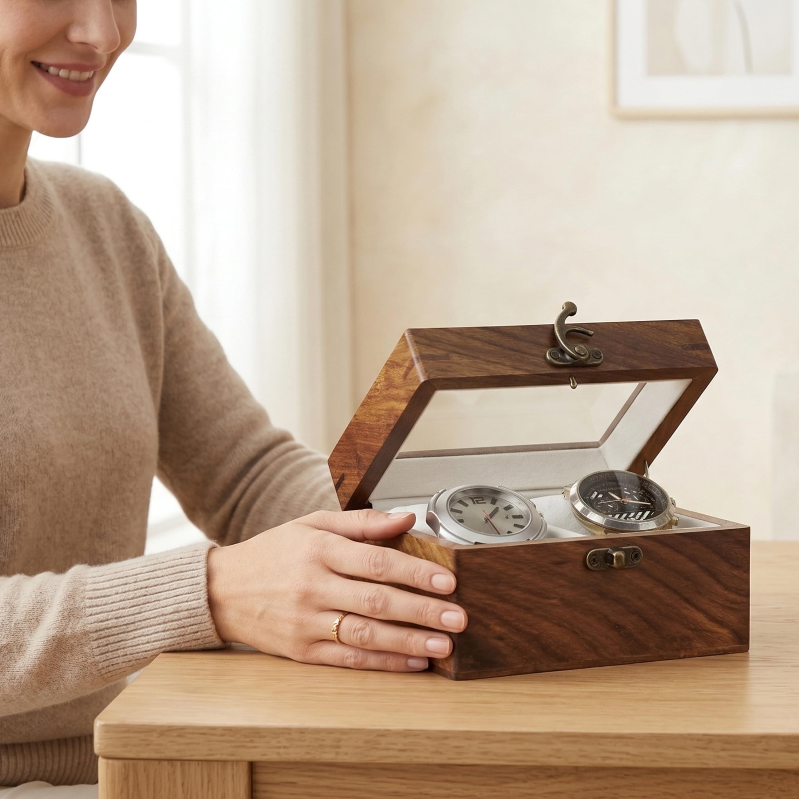 Organizador de relojes, caja de reloj para hombres, caja de reloj de madera, organizador de relojes para hombres y mujeres, caja de reloj de madera, regalo para él, día del padre, aniversario, regalo