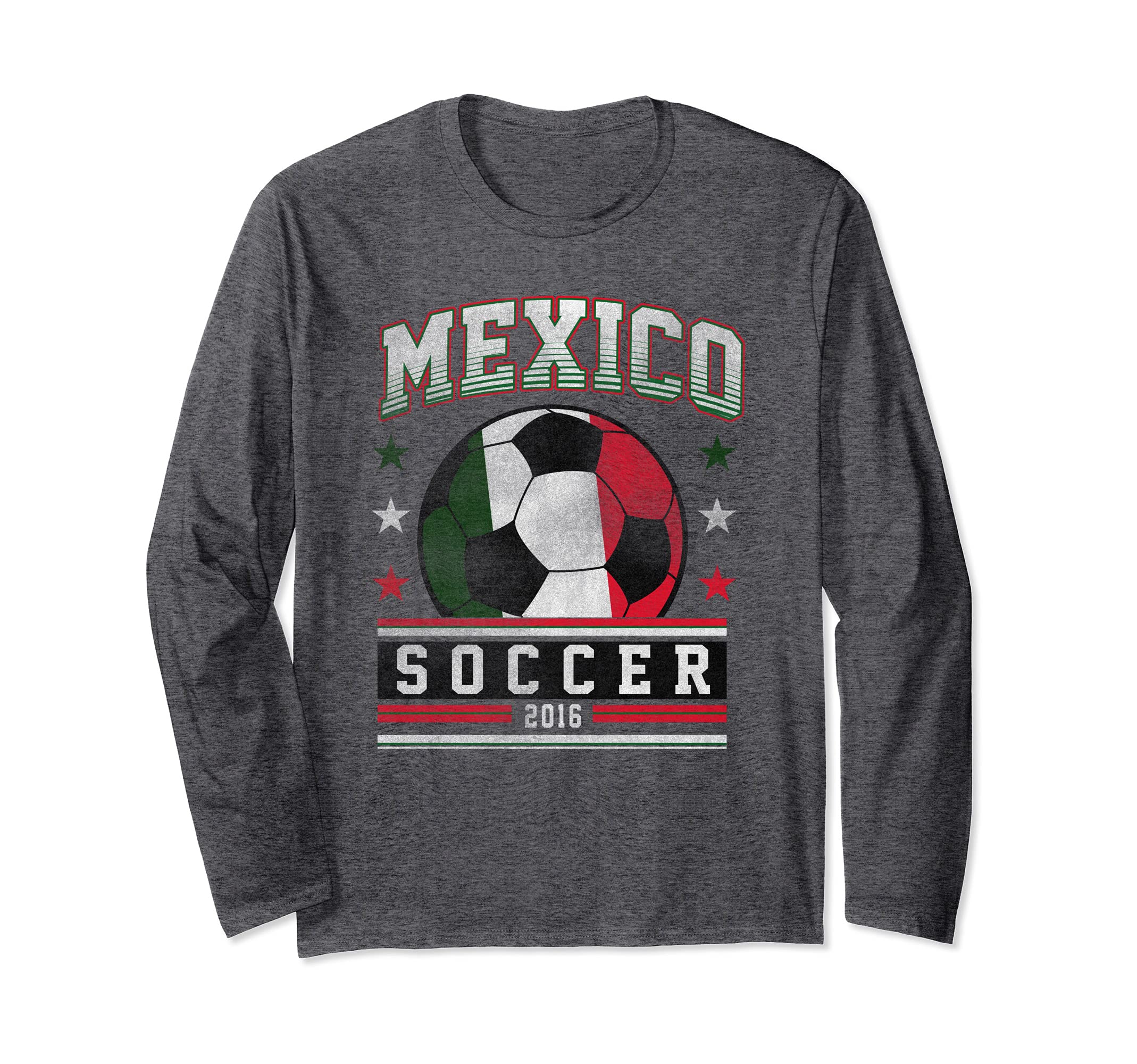 Mexico Soccer Green White Red Ball Long Sleeve T-Shirt, Grey